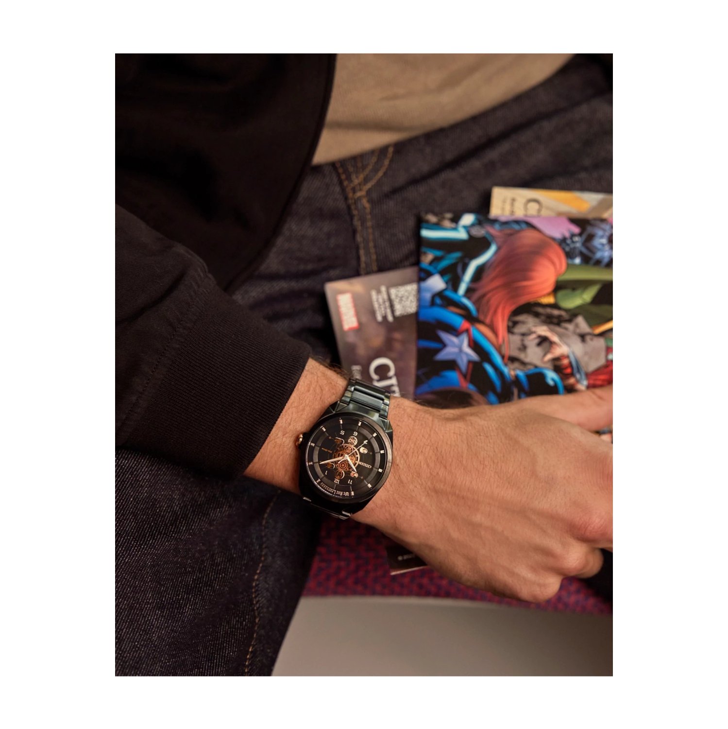 Montre Eco-Drive Marvel Legends 85e anniversaire de Citizen 42,5&nbsp;mm avec boîtier et bracelet en inox noir et cadran noir