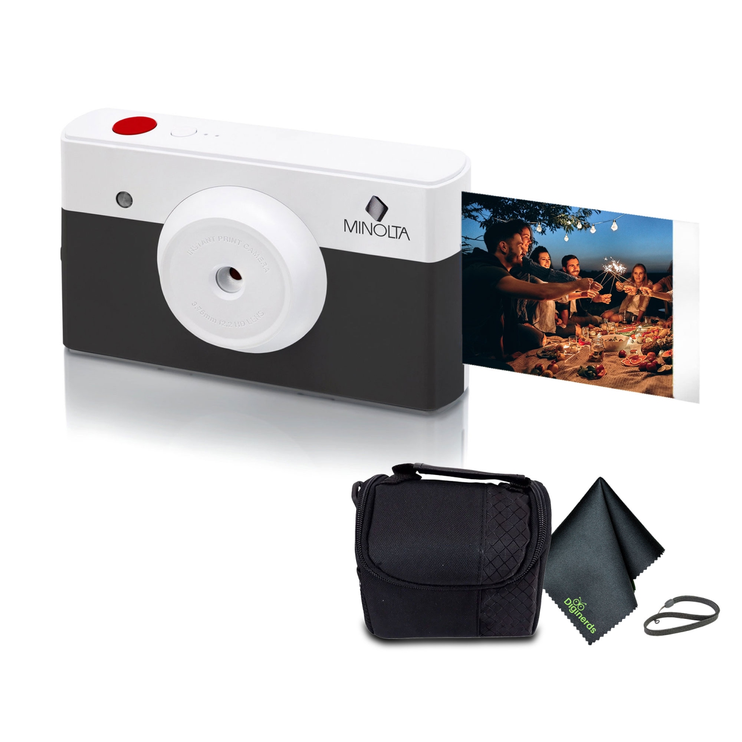 Minolta Instapix Print Camera with Printer, Camera Bag, Diginerds Microfiber Cleaning Cloth, Bundle