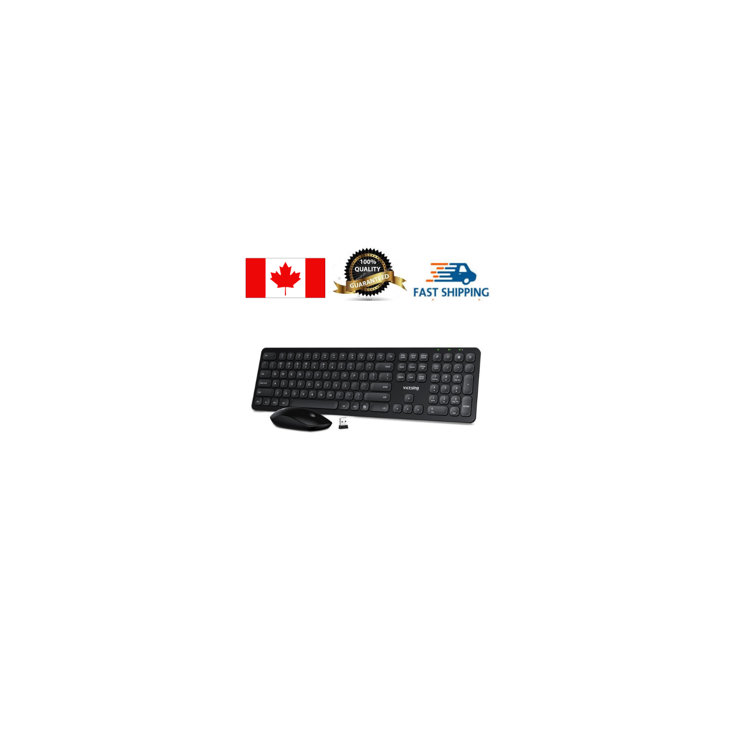 VicTsing PC252 2.4Ghz Wireless Keyboard and Mouse Combo set, Silent Mouse Ultra Slim Keyboard 104 Keycap_Black