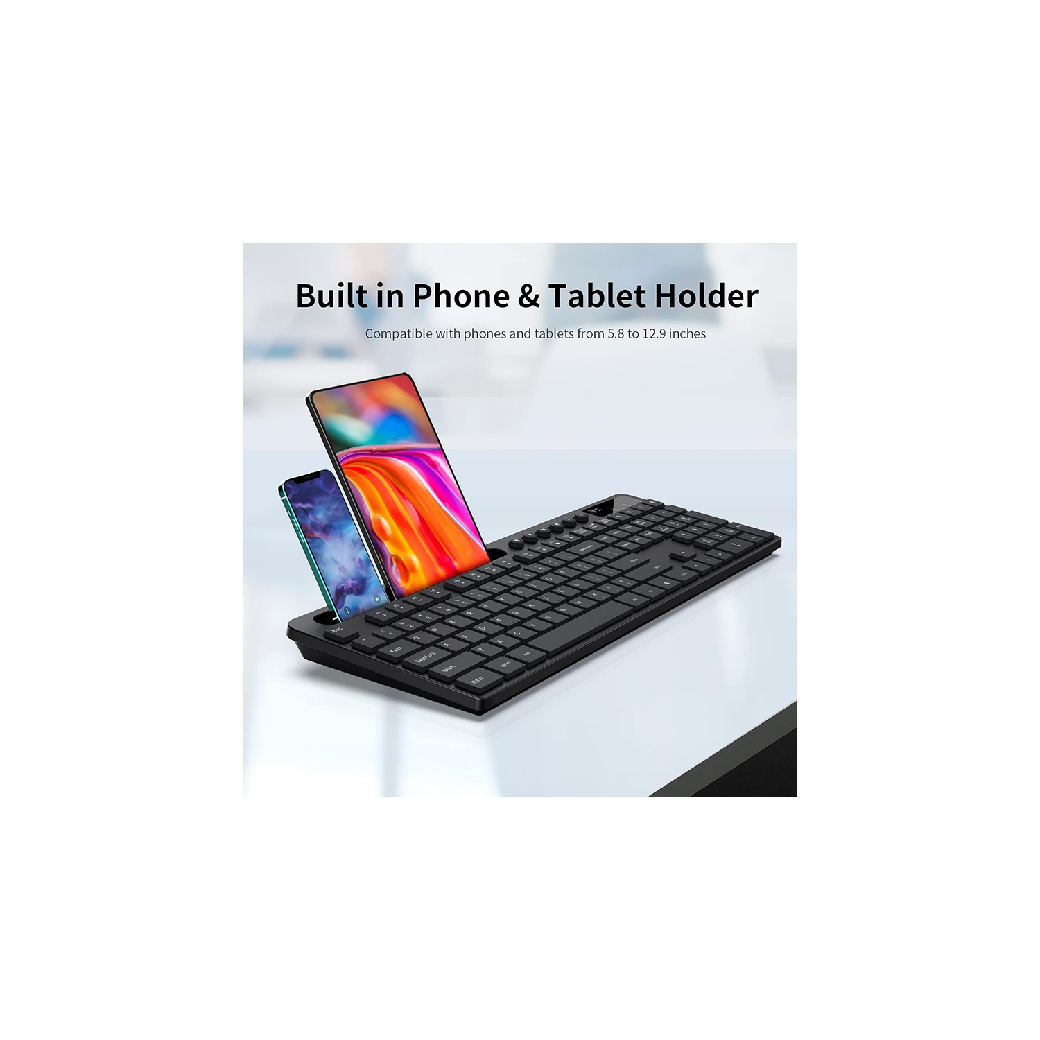 Marvo KC411W Wireless 2.4Ghz Keyboard and Mouse Combo with Phone Tablet Holder, Silent Mouse with 6 Button, Compatible with MacBook, Windows_Black