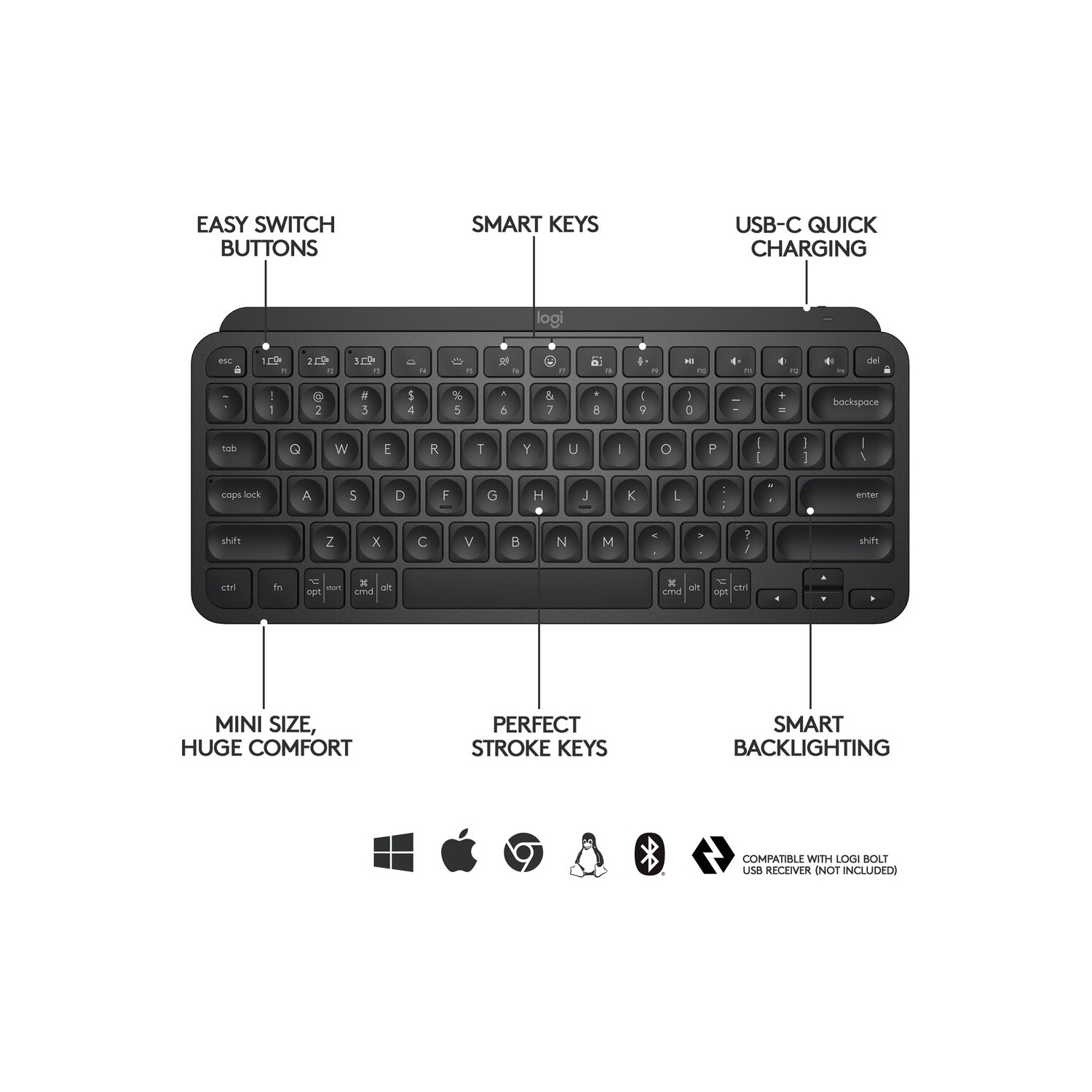 Logitech MX Keys Mini Wireless Keyboard + Microfiber Cleaning Cloth