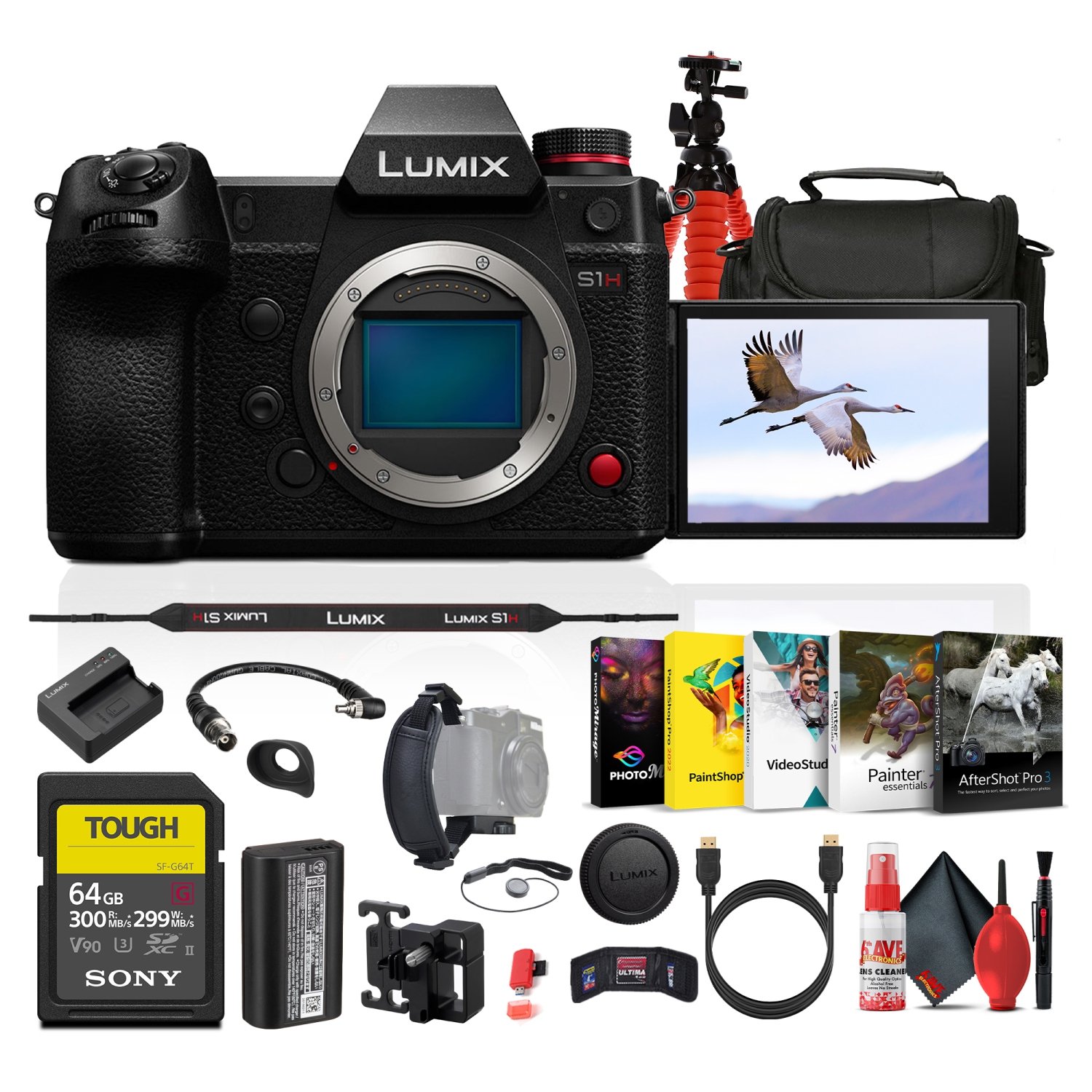 Panasonic Lumix S1H Full Frame Digital Mirrorless Video Camera + 64GB Memory Card + More