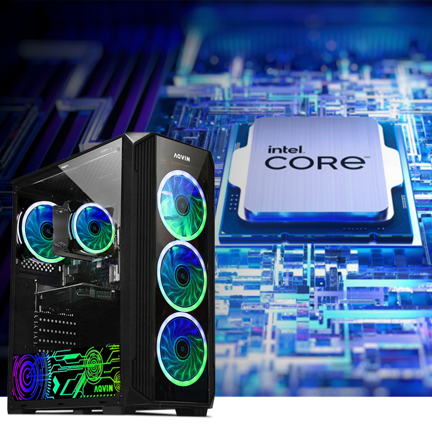 Gaming PC AQVIN ZForce Desktop Tower Computer - Intel Core i7 Processor up to 4.60GHz 32GB DDR4 RAM 1TB SSD Nvidia GeForce RTX 5060 8GB GDDR7 Windows