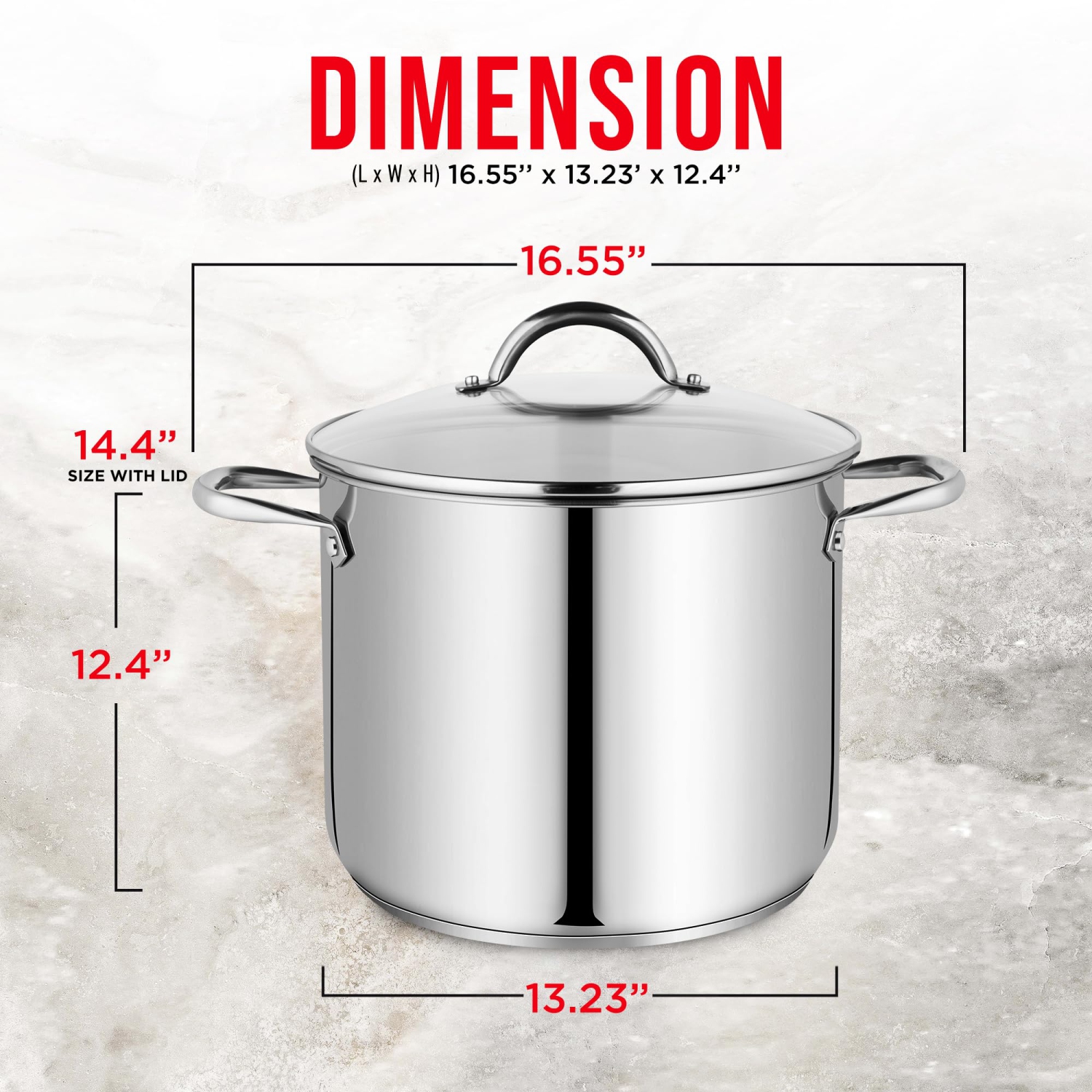 Bakken-Swiss Deluxe 24-Quart Stainless Steel Stockpot w/Tempered Glass See-Through Lid - Simmering Delicious Soups Stews & Induction Cooking -