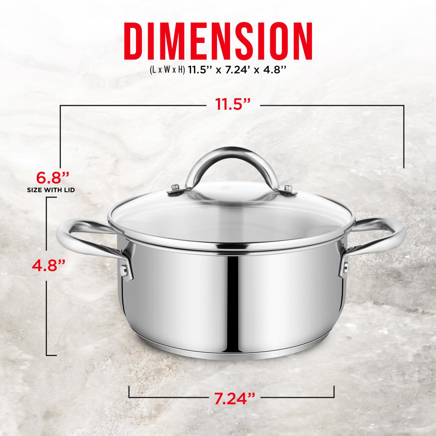 Bakken-Swiss Deluxe 3-Quart Stainless Steel Stockpot w/Tempered Glass See-Through Lid - Simmering Delicious Soups Stews & Induction Cooking -