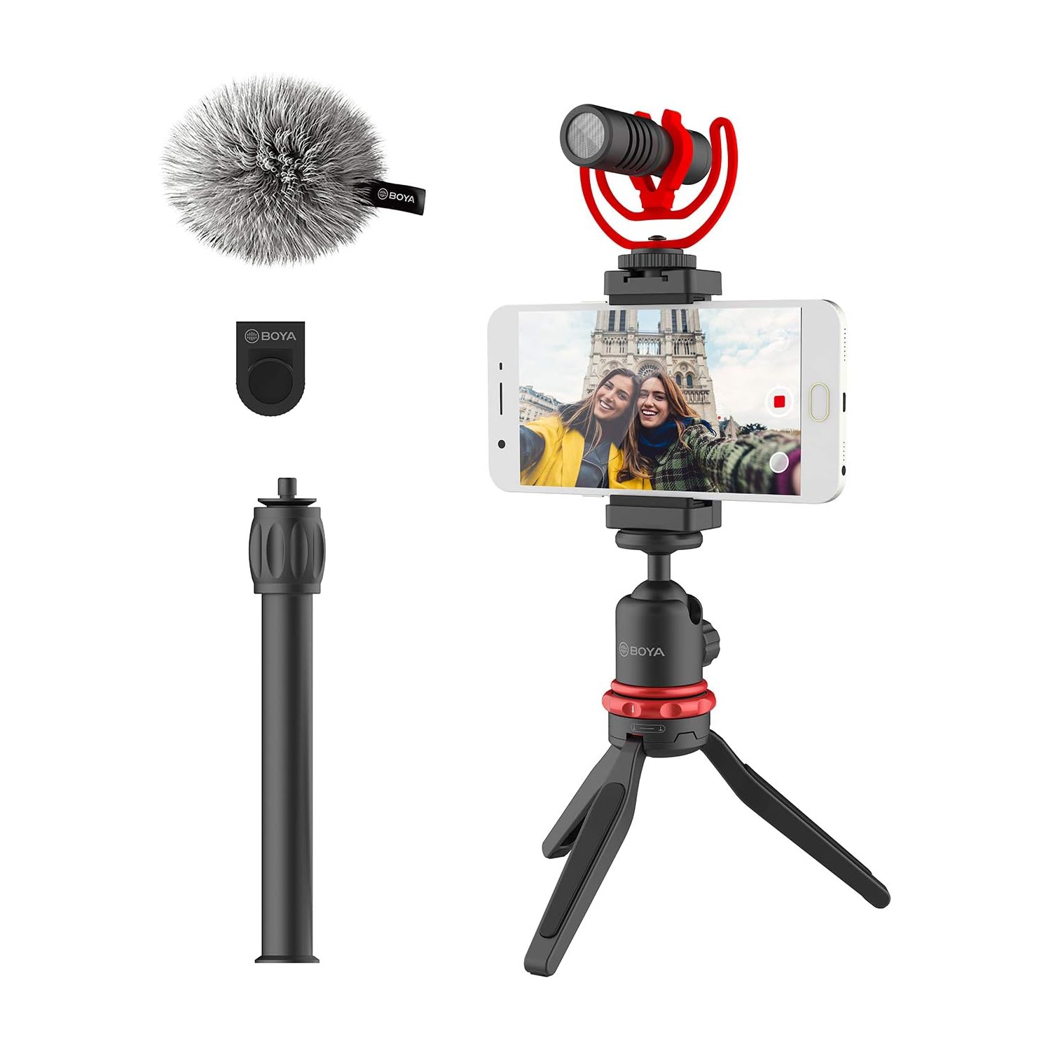 BOYA BY-VG330 Smartphone Video Rig with Mini Tripod, Phone Grip, and Video Microphone Compatible with iPhone 13, 12, 11, 11 Pro, XS, XR, X, 8, 7, and