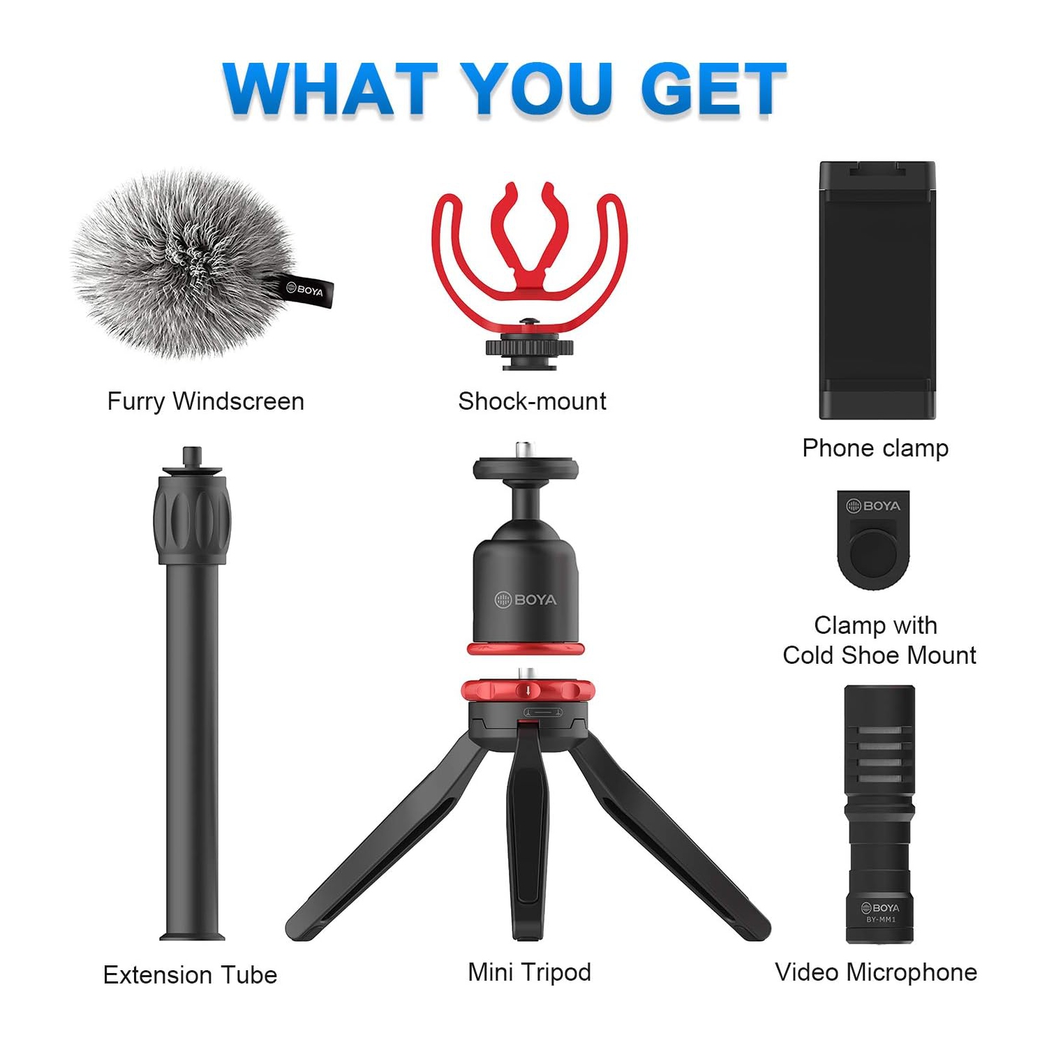 BOYA BY-VG330 Smartphone Video Rig with Mini Tripod, Phone Grip, and Video Microphone Compatible with iPhone 13, 12, 11, 11 Pro, XS, XR, X, 8, 7, and