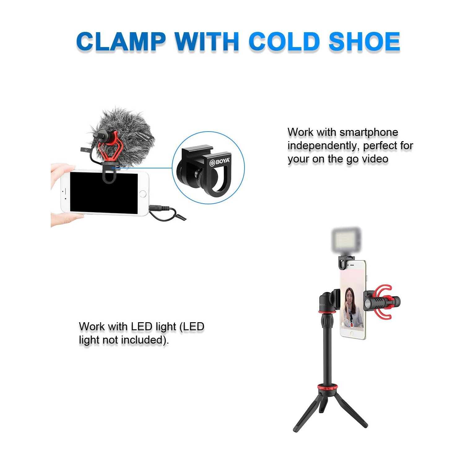 BOYA BY-VG330 Smartphone Video Rig with Mini Tripod, Phone Grip, and Video Microphone Compatible with iPhone 13, 12, 11, 11 Pro, XS, XR, X, 8, 7, and