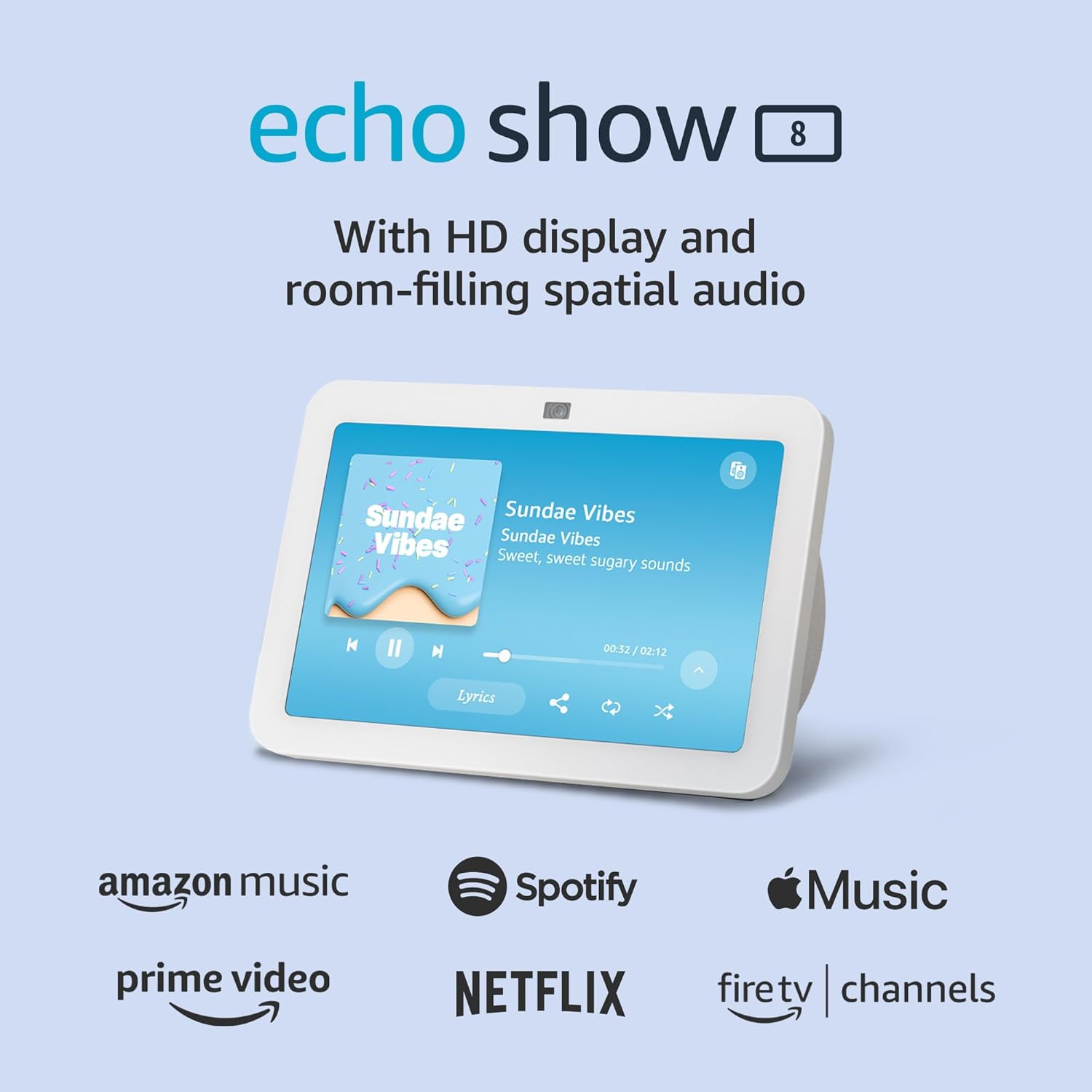 Écran intelligent Echo Show 8 de 8&nbsp;po avec Alexa - Blanc glacier + trousse de nettoyage d'écran