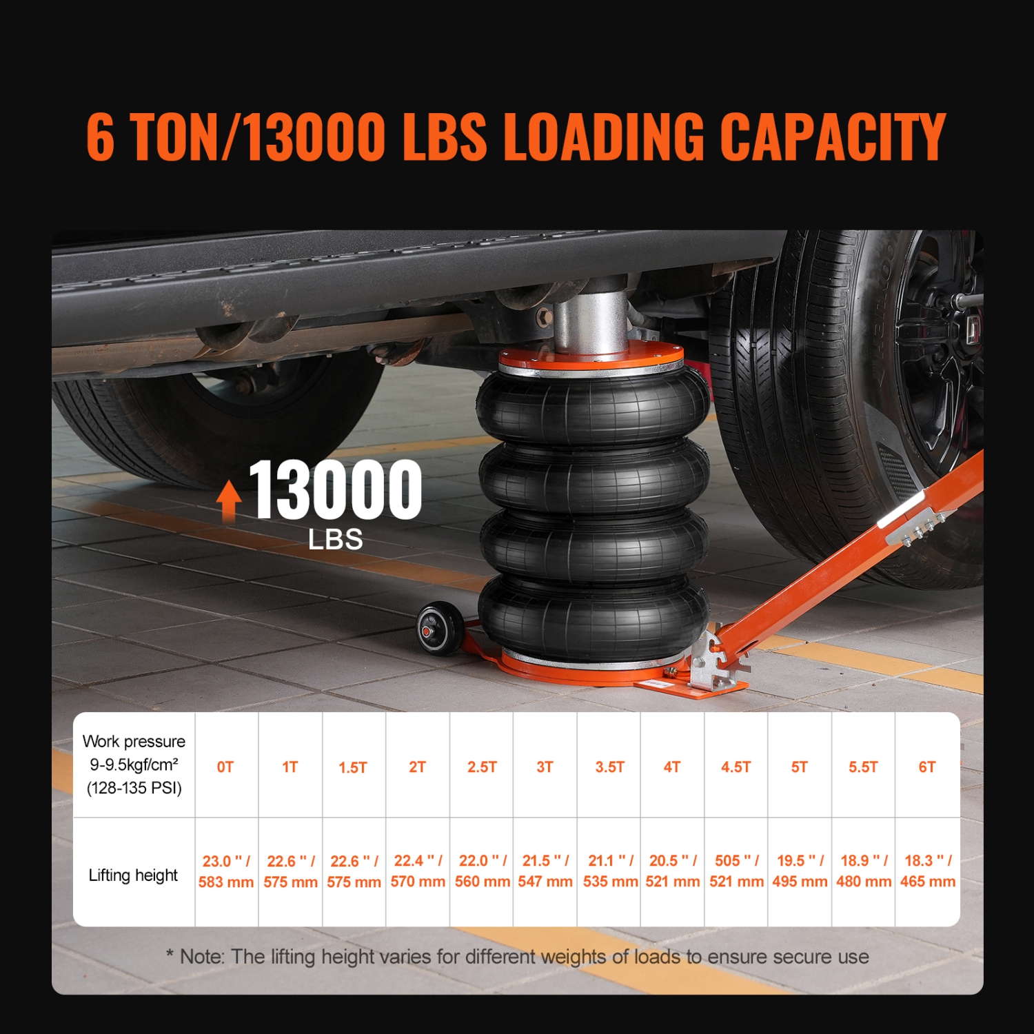 VEVOR 6 Ton/13000 lbs Air Jack, 2-5 S Pneumatic Lifting Jack with Heightened Column & Adjustable Handle, Easy-to-Lift & Space-Saving Jack with Thick