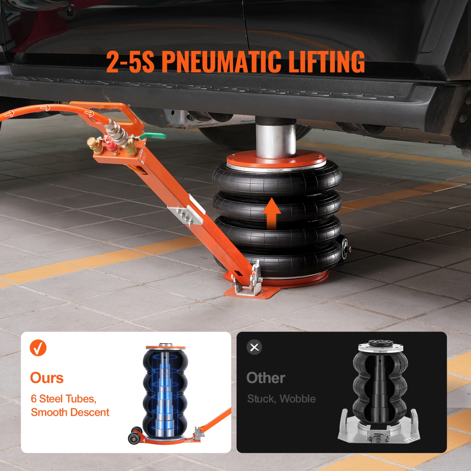 VEVOR 6 Ton/13000 lbs Air Jack, 2-5 S Pneumatic Lifting Jack with Heightened Column & Adjustable Handle, Easy-to-Lift & Space-Saving Jack with Thick