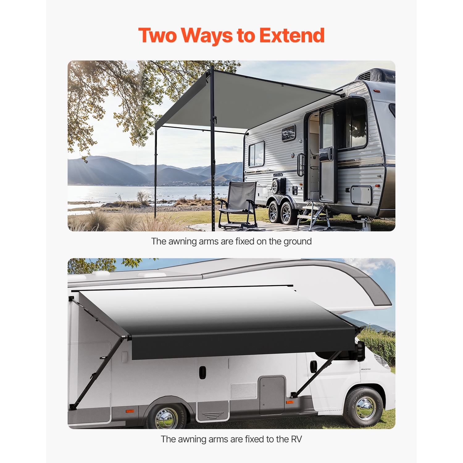 VEVOR 14' Manual RV Awning Complete Kit, Retractable Awning with Aluminum Alloy Frame, Outdoor Trailer Awning, Fit for Most RVs(Black Fade)