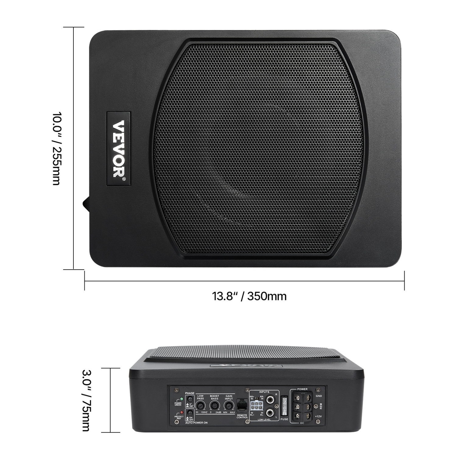 VEVOR 10" 240W Underseat Car Subwoofer, Slim Powered Car Subwoofers Under the Seat, Low Profile Audio Sub Built-in Amplifier, High/Low Level Input &