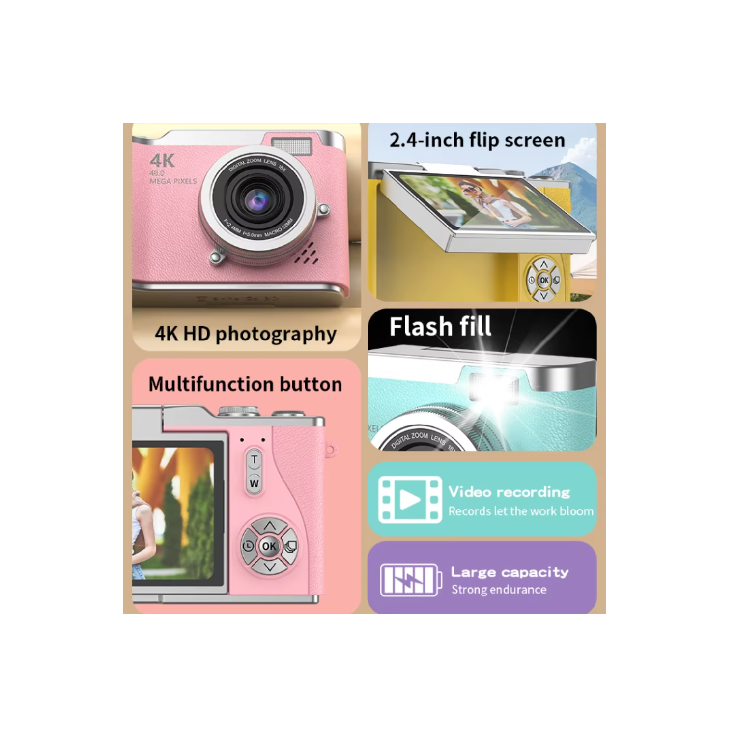 SNESH Camera Upgrade Digital Camera 4K1080P HD 48MP Mini Photography Cameras Take High-quality Photos