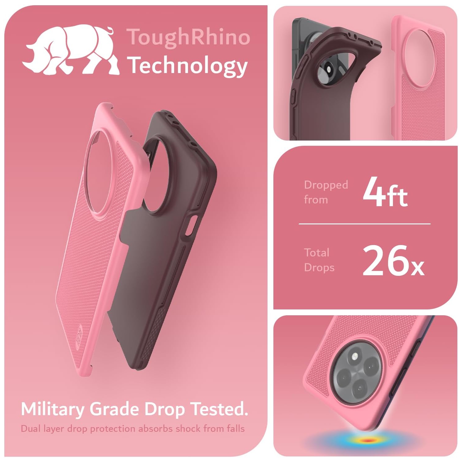 Étui MergeGrip OnePlus 13R 5G 2025 de qualité militaire de TUDIA - Rose fumé