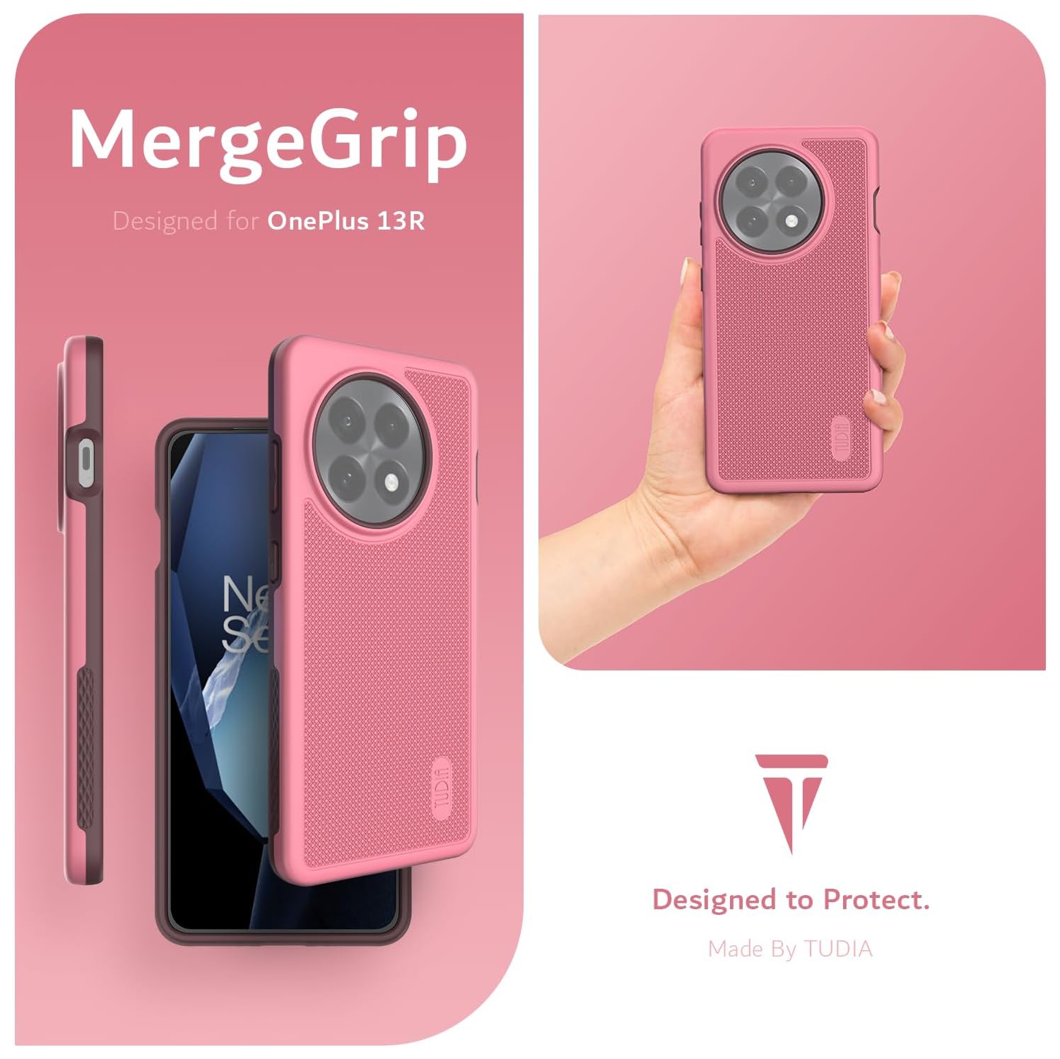 Étui MergeGrip OnePlus 13R 5G 2025 de qualité militaire de TUDIA - Rose fumé