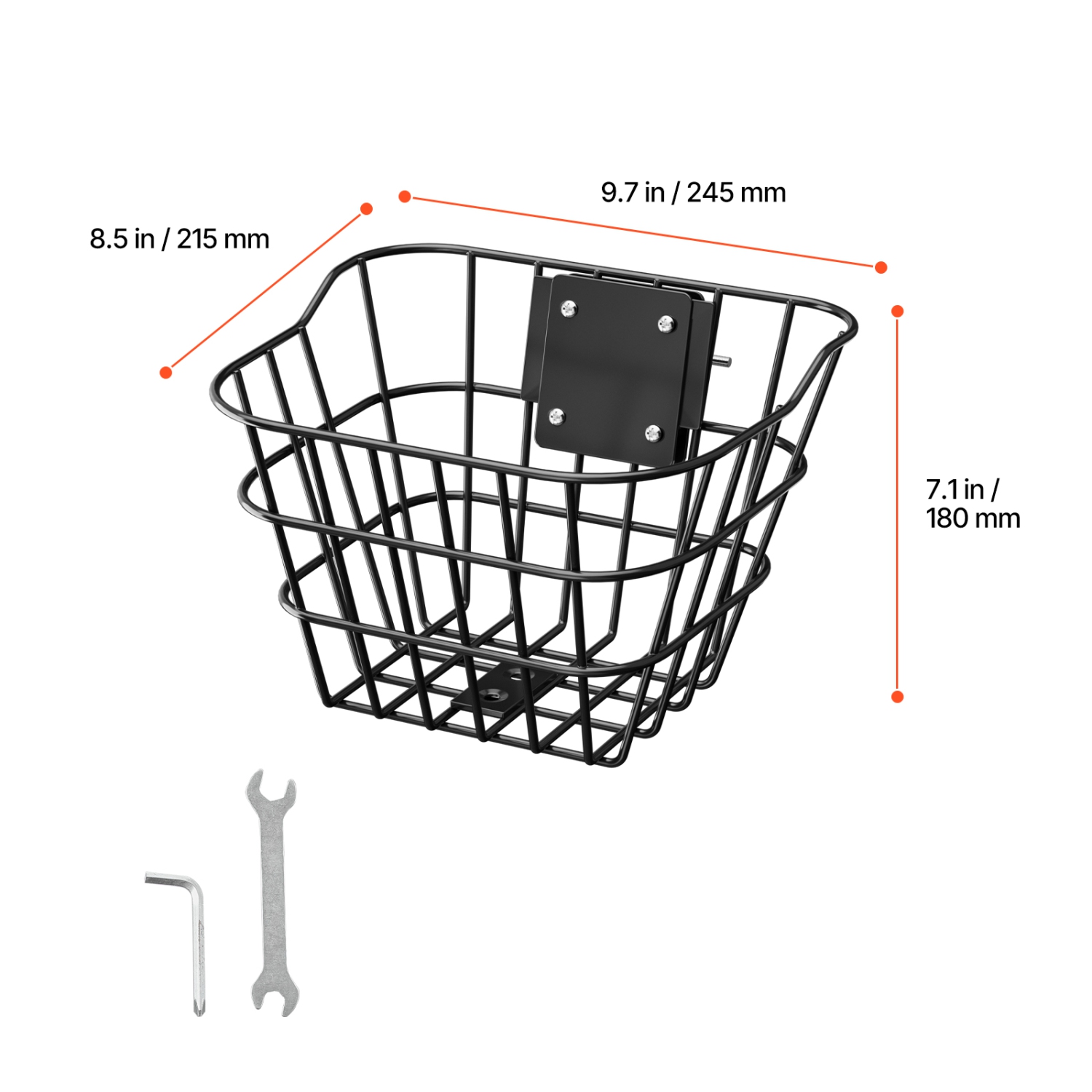 VEVOR 20lbs max load Front Bike Basket, Electric Scooter Basket with Fixed Bracket, Construct from Solid Steel, Kids Bike/Adult Bicycle Basket/Knee