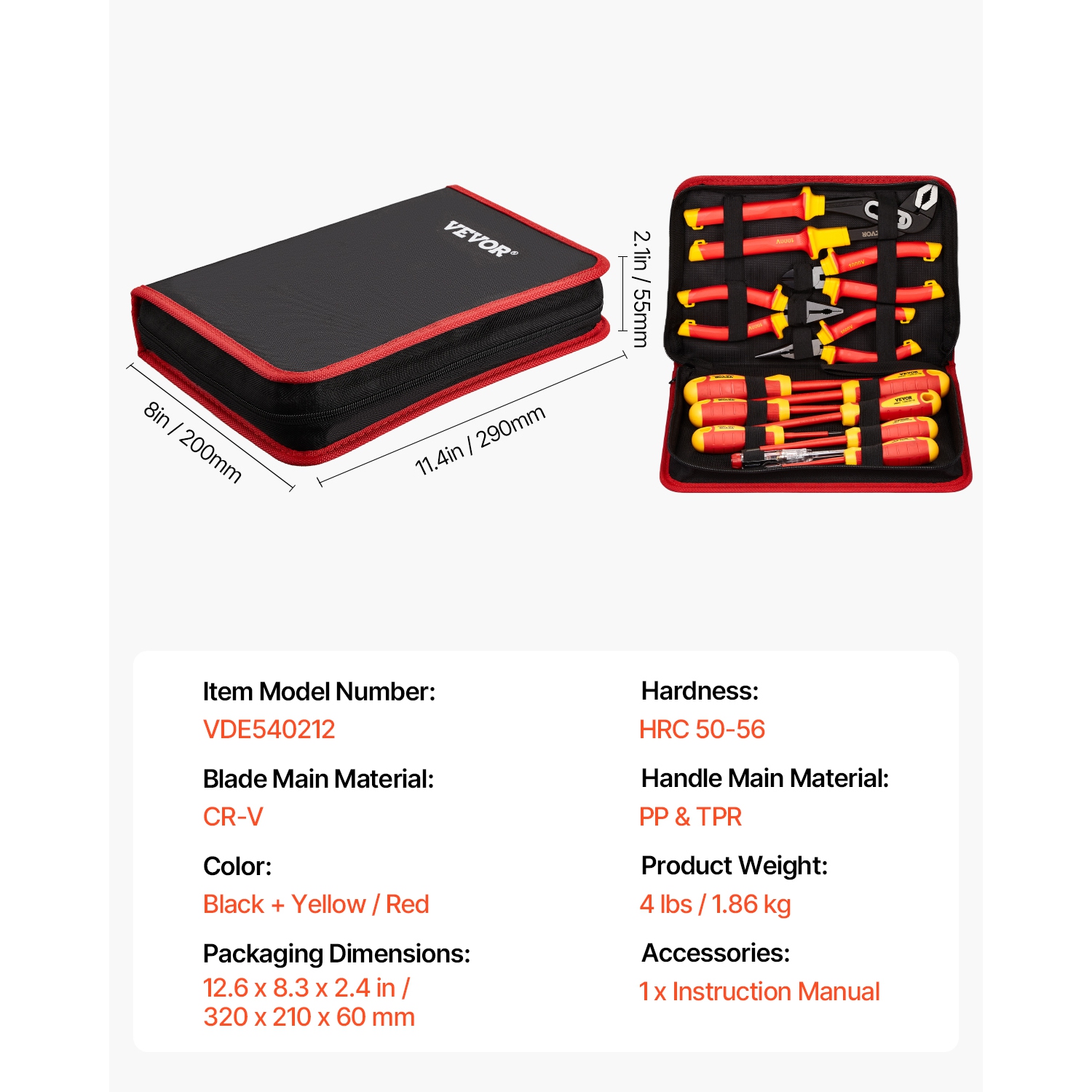 VEVOR 12-Piece Insulated Screwdriver Set, Professional Electrical Screwdriver Set, 1000V Insulated Electrician Tool Set, with Magnetic Phillips