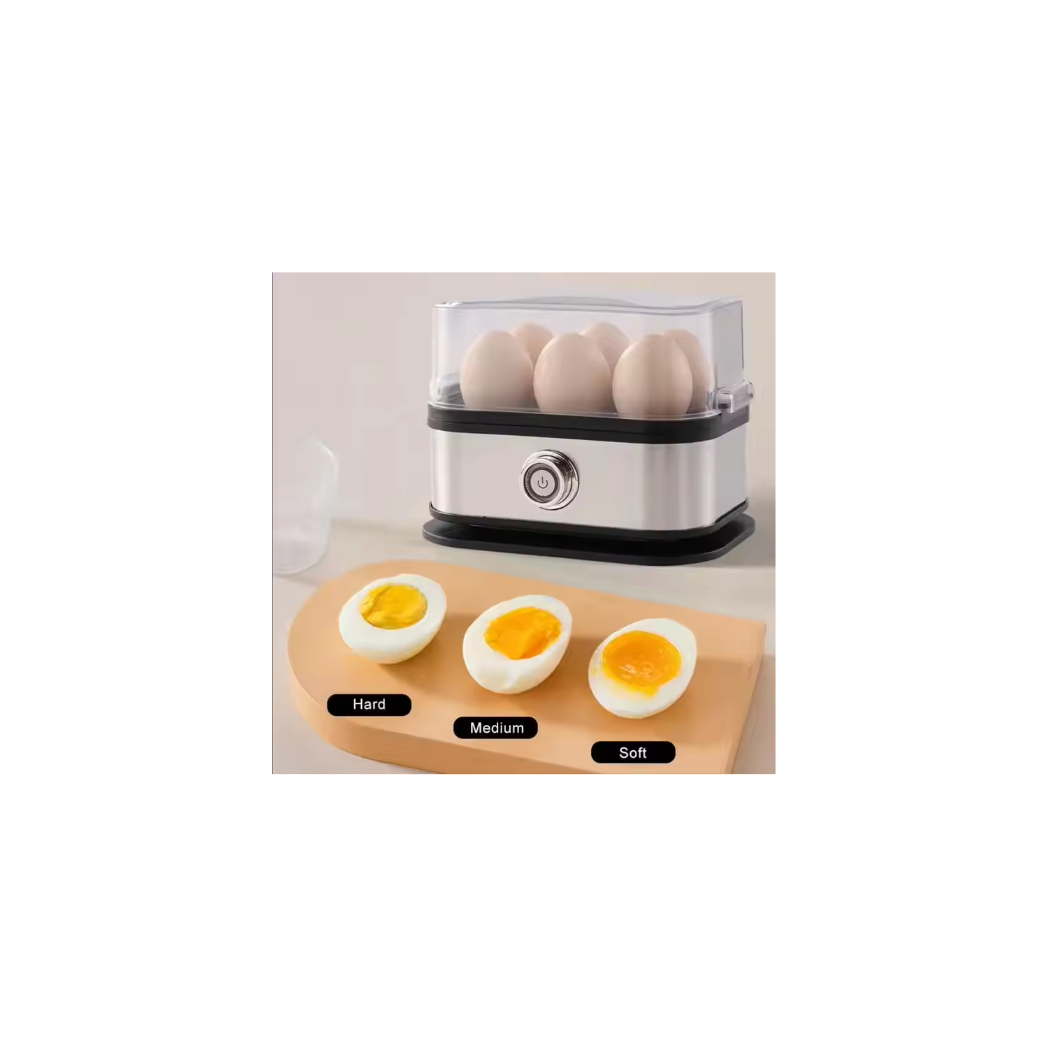 Egg Cooker - 6 Egg Capacity,Automatic Shut Off Boil-Dry Protection, with Tray, Measuring Cup, and Lid
