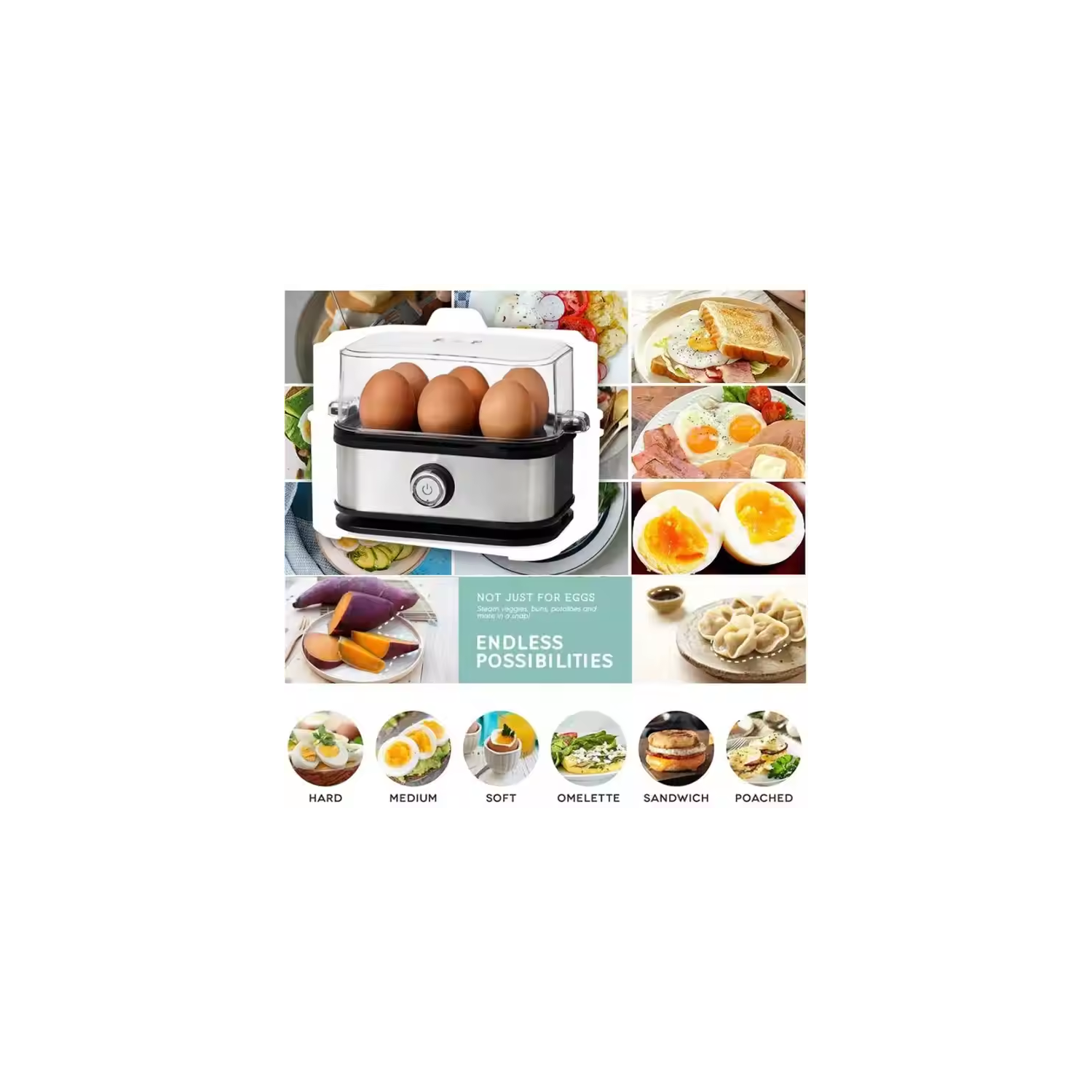 Egg Cooker - 6 Egg Capacity,Automatic Shut Off Boil-Dry Protection, with Tray, Measuring Cup, and Lid