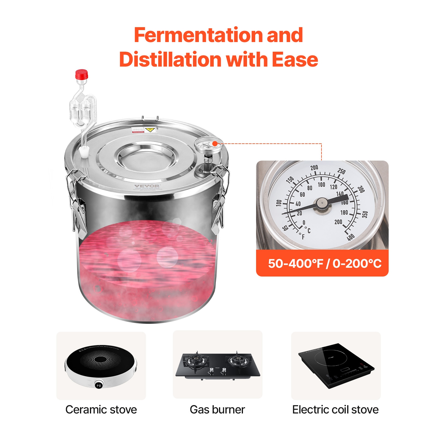 VEVOR 5 Gal / 19 L Alcohol Still, Stainless Steel Water Alcohol Distiller with Copper Coil for Fast Cooling, Dual Condenser Distiller Kit with