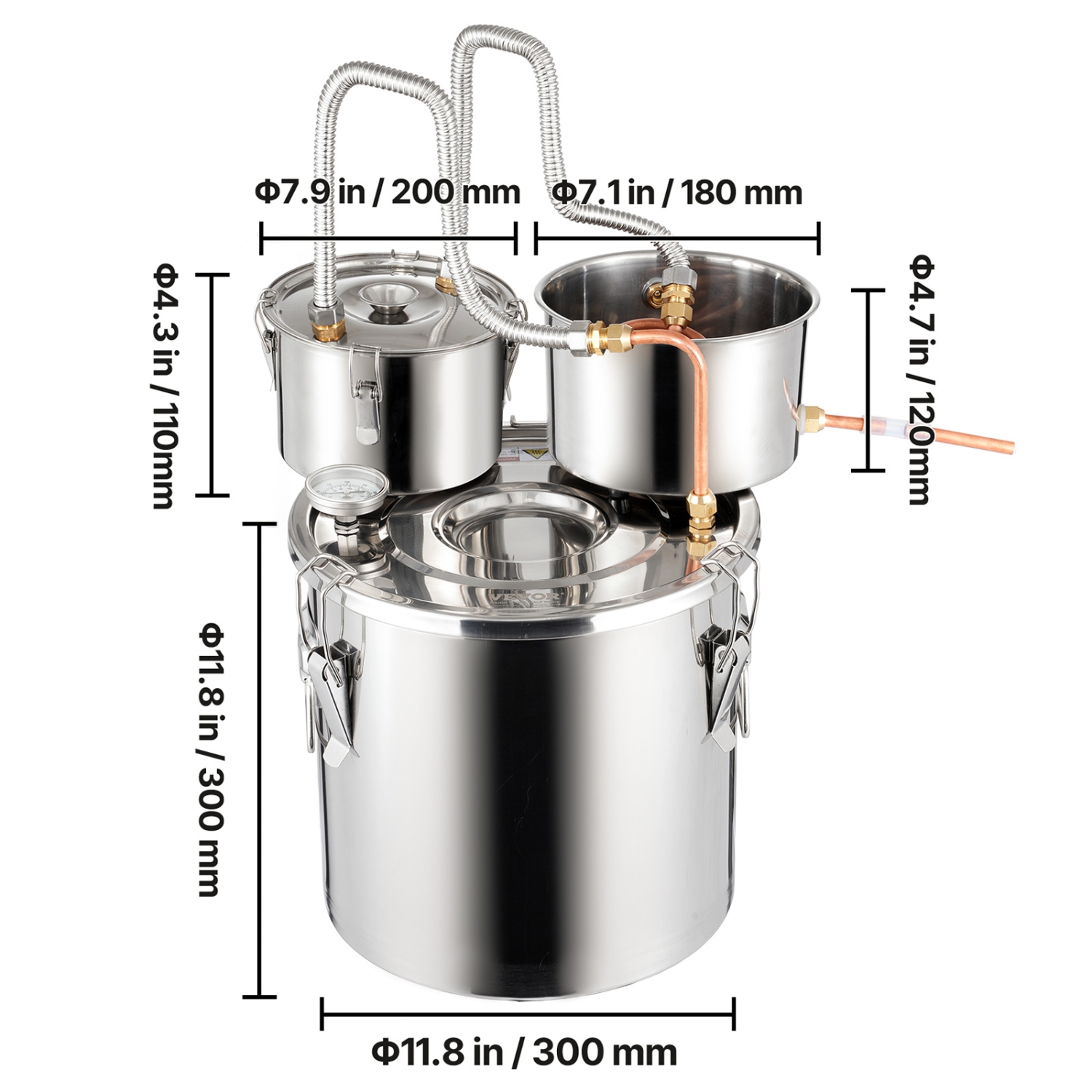 VEVOR 5 Gal / 19 L Alcohol Still, Stainless Steel Water Alcohol Distiller with Copper Coil for Fast Cooling, Dual Condenser Distiller Kit with