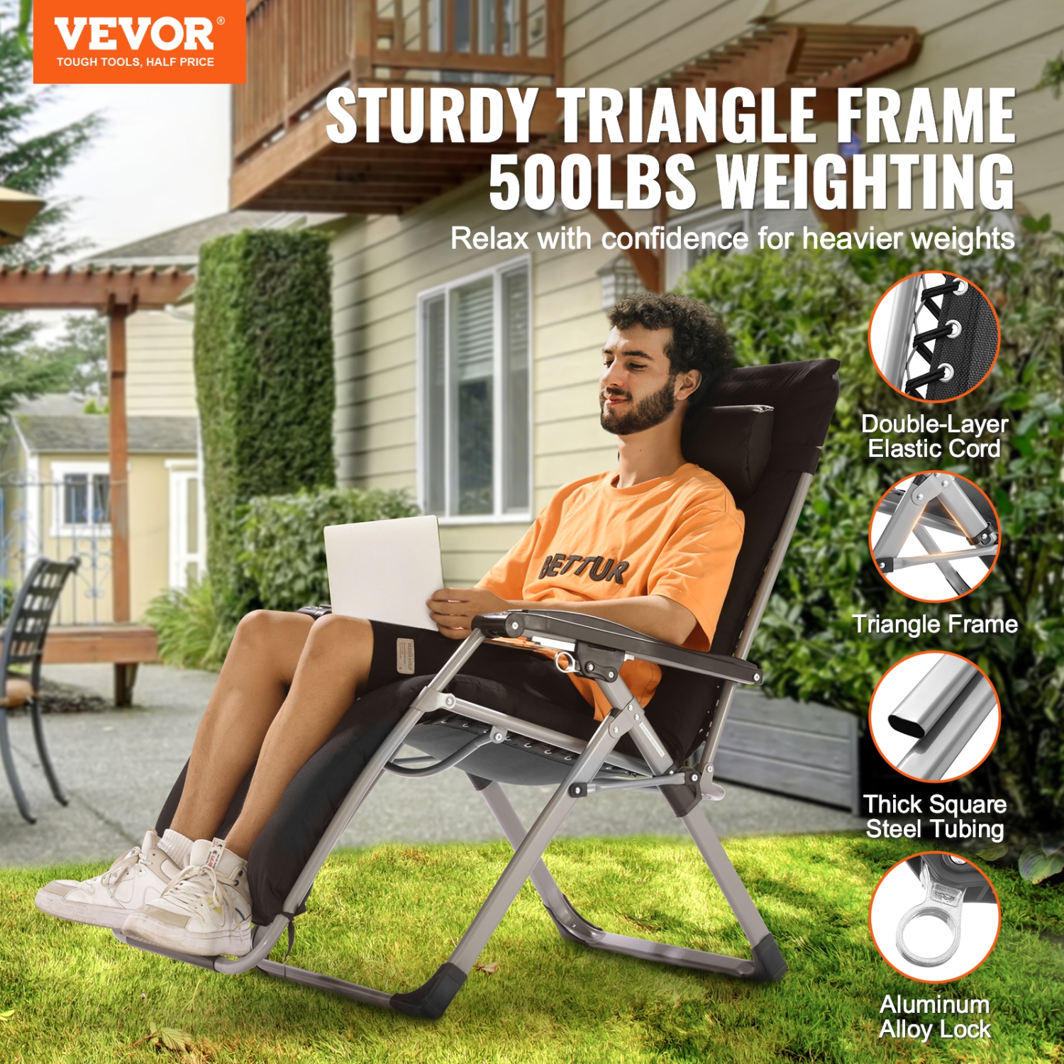 VEVOR 26 inch Zero Gravity Chair, Zero Gravity Recliner Lounge Chair for Indoor, Adjustable Anti Gravity Chair with Cushion, Headrest, Footrest, and