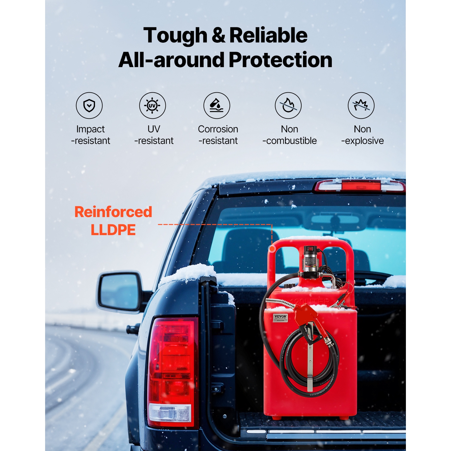 VEVOR 32 Gallon Fuel Caddy, Portable Fuel Tank with 12V DC 10GPM Electric Fuel Transfer Pump, 13 ft Delivery Hose & Self-sealing Nozzle, Gas Caddy