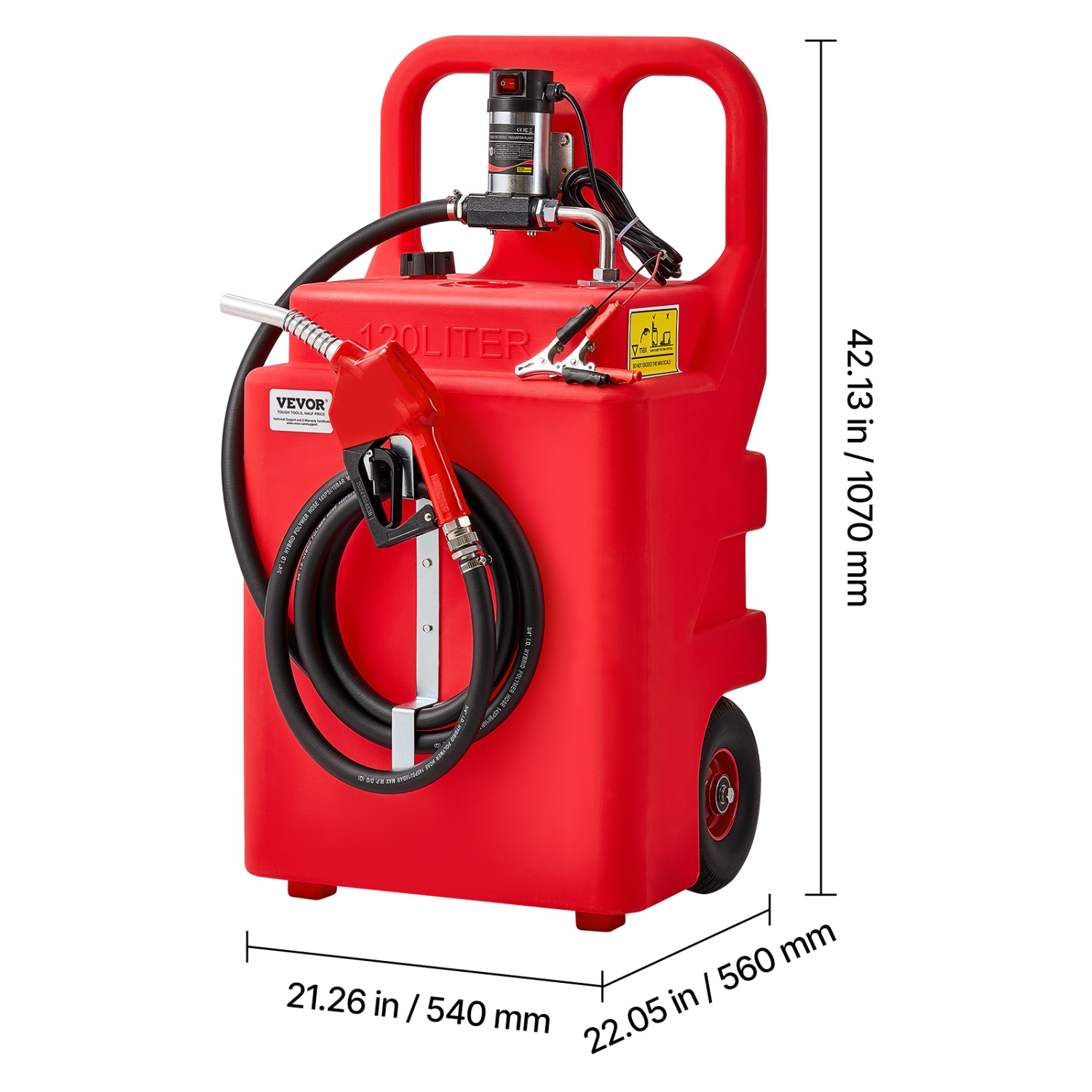 VEVOR 32 Gallon Fuel Caddy, Portable Fuel Tank with 12V DC 10GPM Electric Fuel Transfer Pump, 13 ft Delivery Hose & Self-sealing Nozzle, Gas Caddy