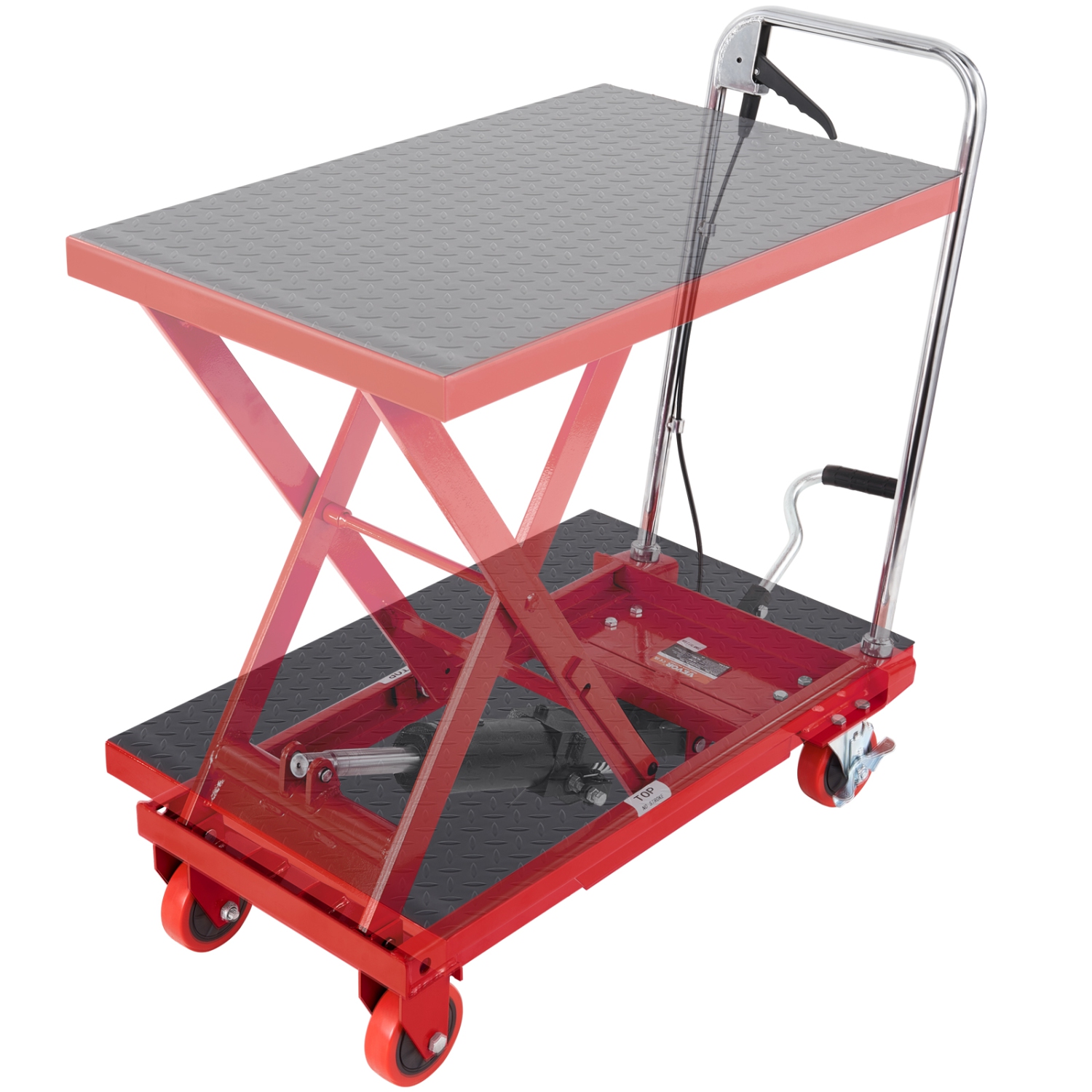 VEVOR 28.5" Hydraulic Lift Table Cart, 500lbs Capacity Lifting Height, Manual Single Scissor Lift Table with 4 Wheels and Non-slip Pad, Hydraulic