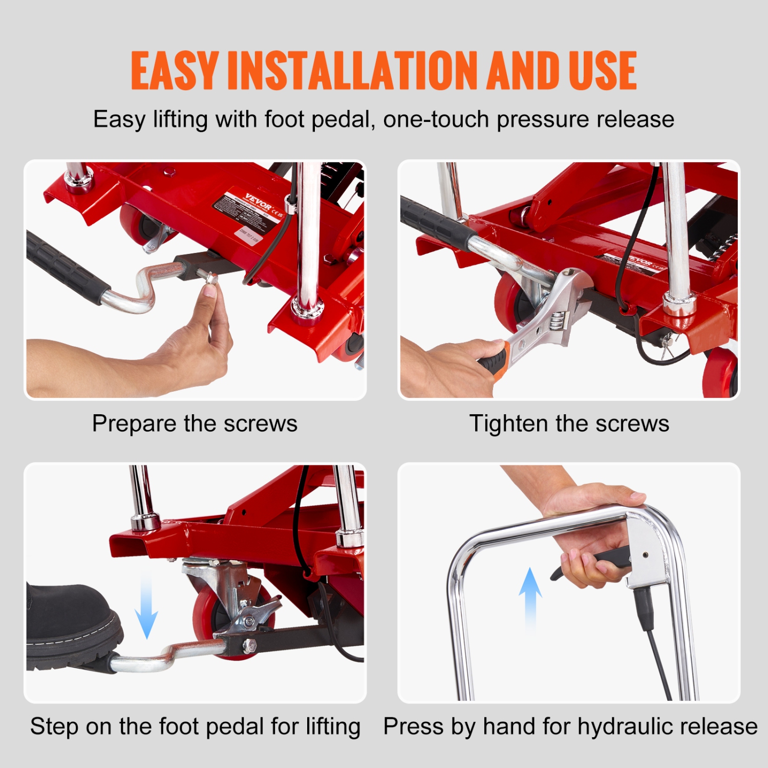 VEVOR 28.5" Hydraulic Lift Table Cart, 500lbs Capacity Lifting Height, Manual Single Scissor Lift Table with 4 Wheels and Non-slip Pad, Hydraulic