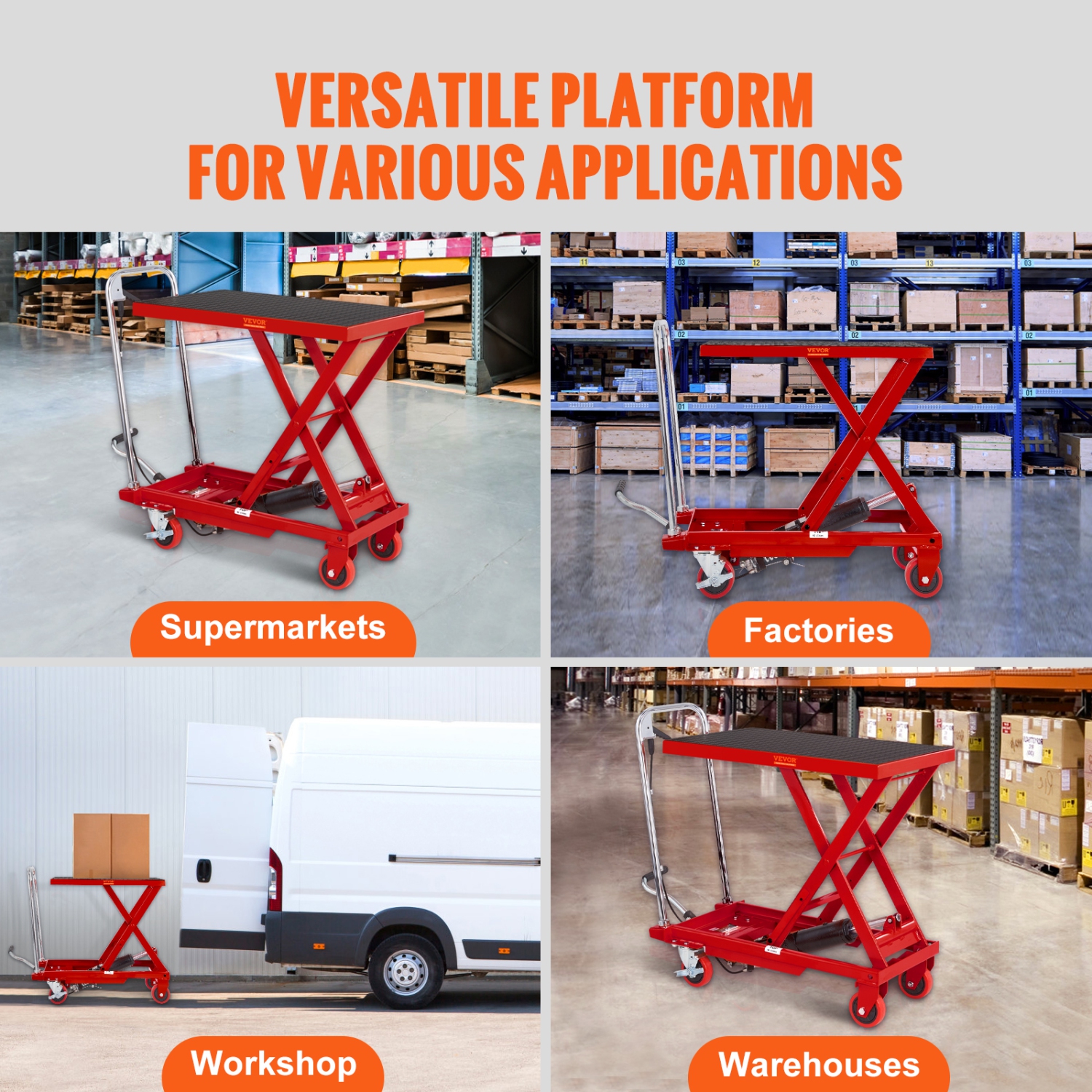 VEVOR 28.5" Hydraulic Lift Table Cart, 500lbs Capacity Lifting Height, Manual Single Scissor Lift Table with 4 Wheels and Non-slip Pad, Hydraulic