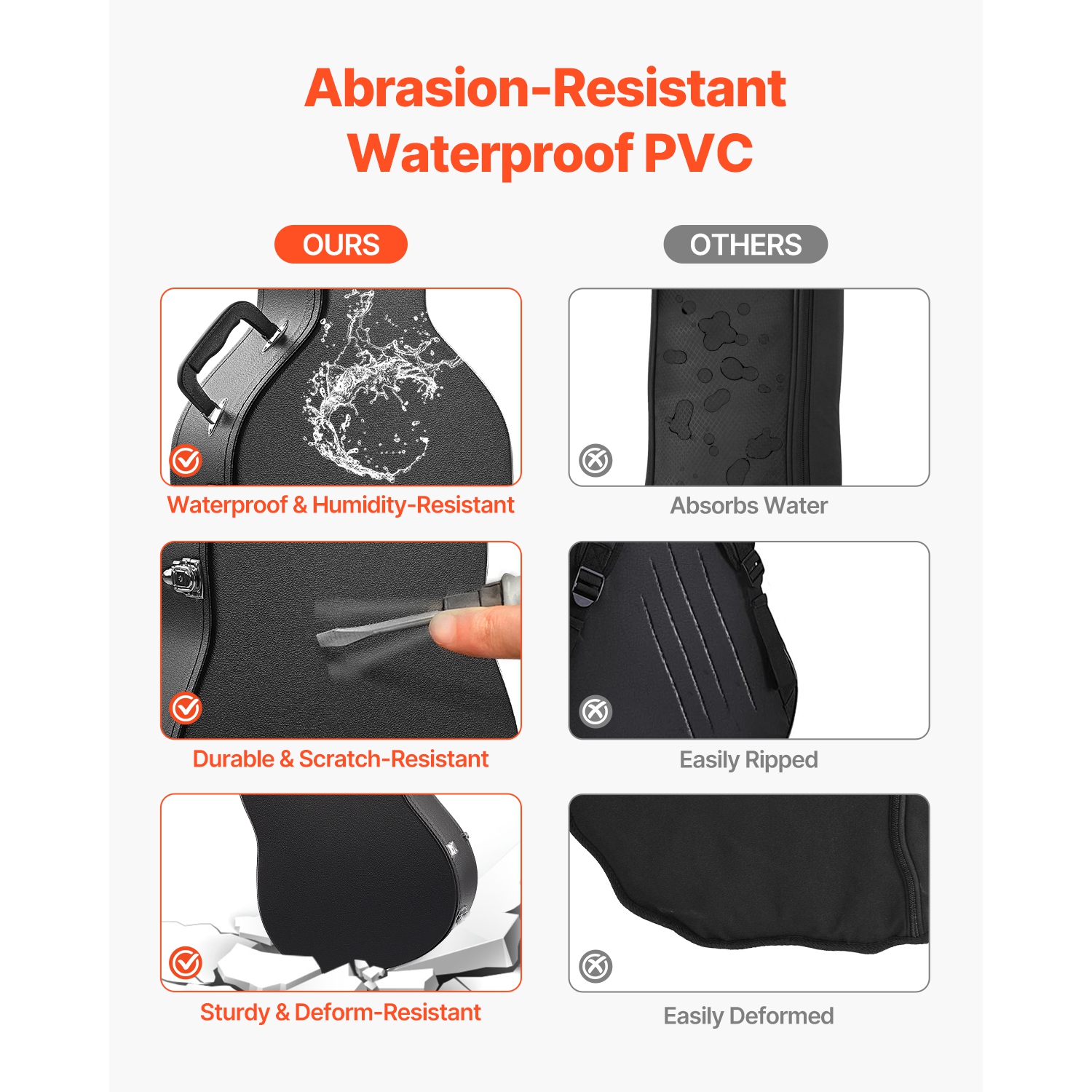 Étui rigide pour guitare électrique VEVOR de 41,34 po, forme gourde, avec poignée à verrou, doublure souple en PVC, étui rigide résistant à