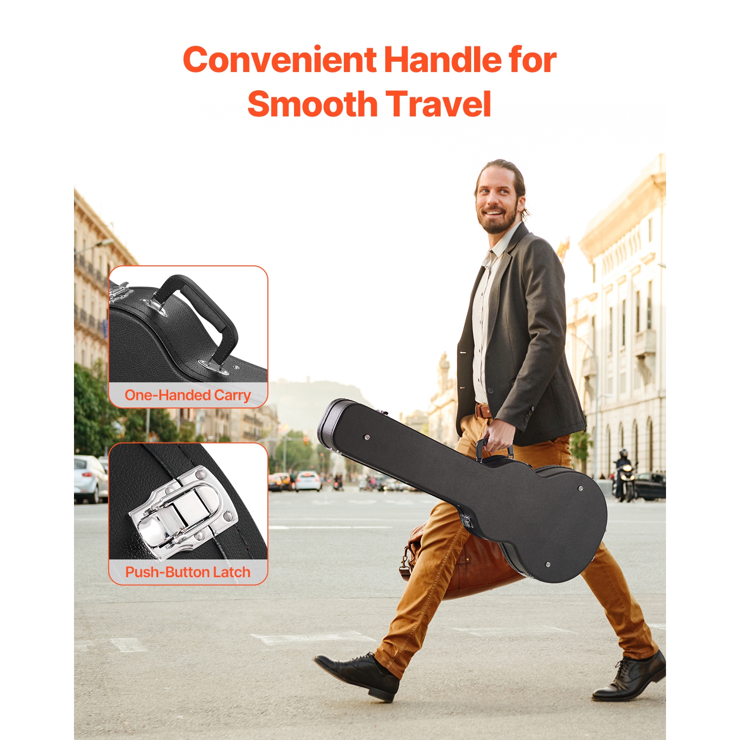 Étui rigide pour guitare électrique VEVOR de 41,34 po, forme gourde, avec poignée à verrou, doublure souple en PVC, étui rigide résistant à