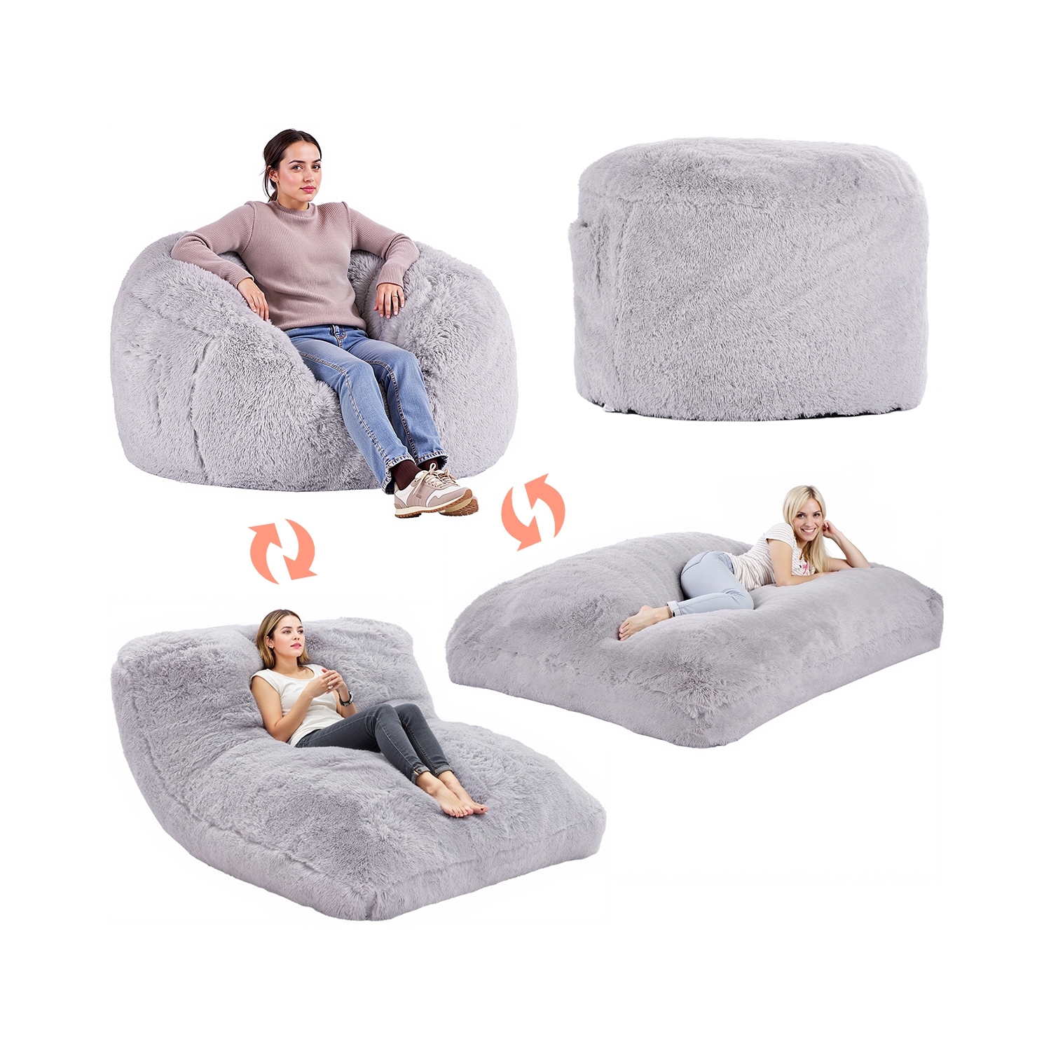 VEVOR Bean Bag Bed Chair, Convertible Chair from BeanBag to Lounge or Mattress,Gaint Bean Bag Chair Bed with Washable Cover for Adults,Foam Filling
