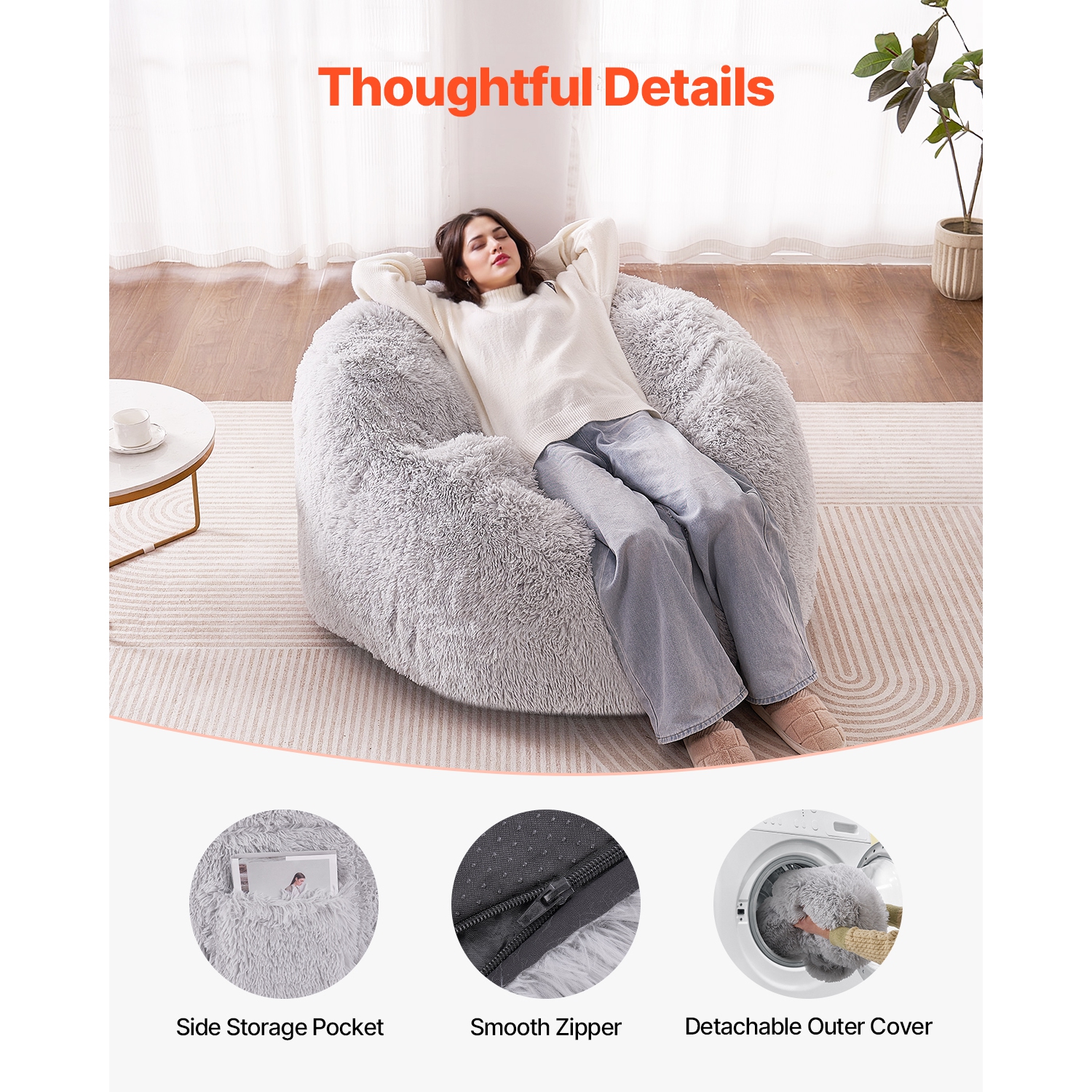 VEVOR Bean Bag Bed Chair, Convertible Chair from BeanBag to Lounge or Mattress,Gaint Bean Bag Chair Bed with Washable Cover for Adults,Foam Filling