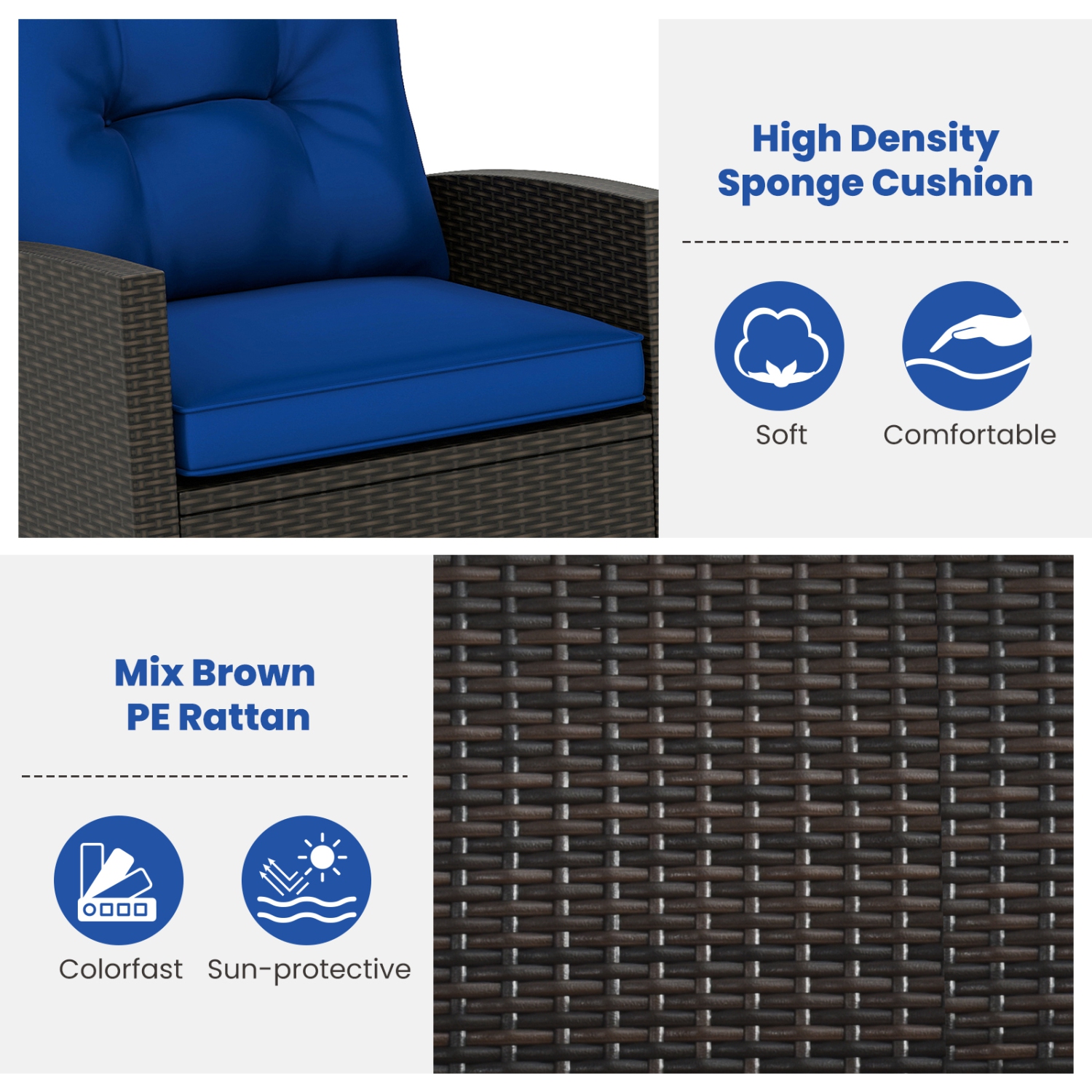 Gymax Set of 3 Wicker Rocking Set w/ Tempered Glass Table Patio Outdoor