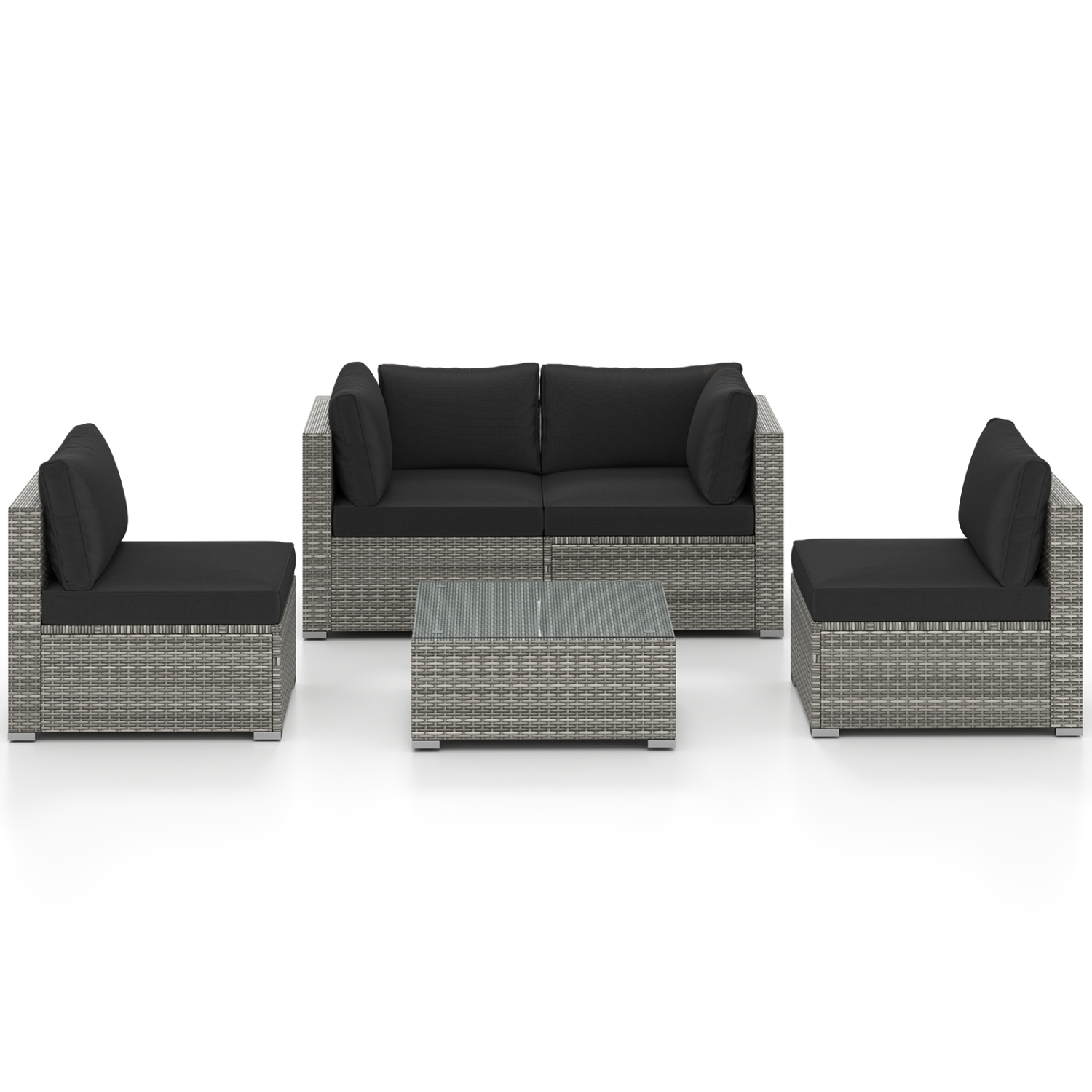 Gymax 5PCS Patio Sectional Sofa Couch PE Rattan Conversation Set Outdoor