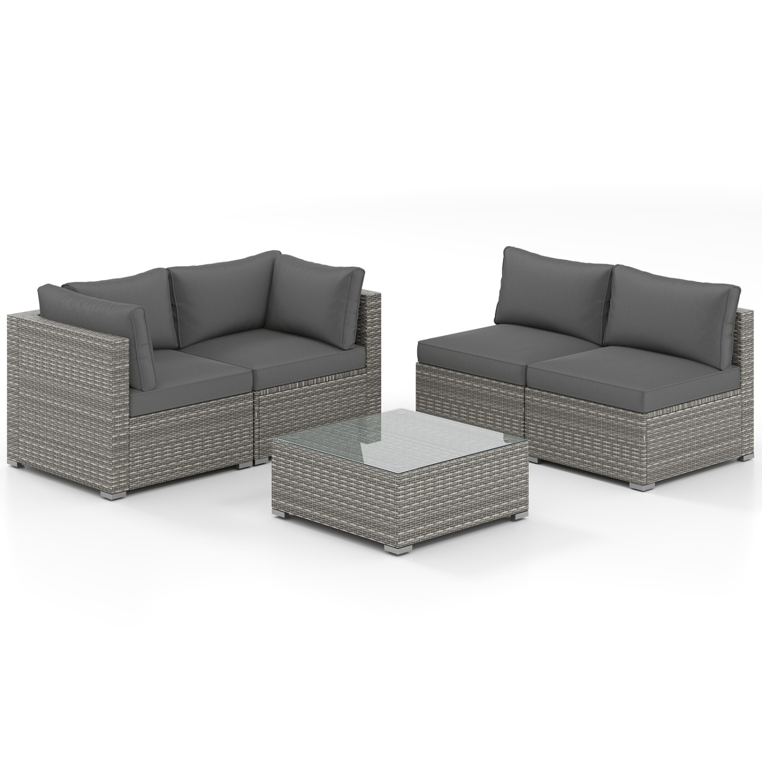 Gymax 5PCS Patio Sectional Sofa Couch PE Rattan Conversation Set Outdoor