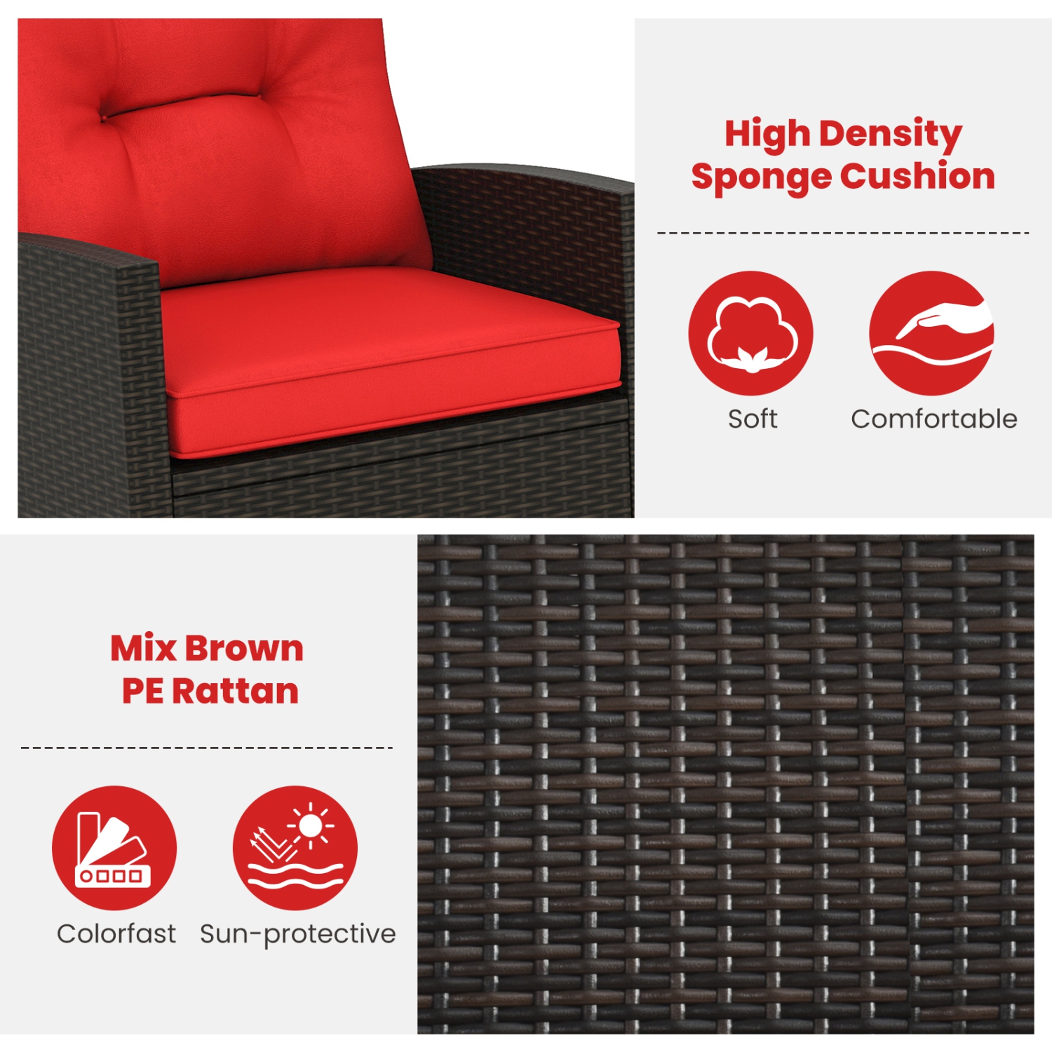 Gymax Set of 3 Wicker Rocking Set w/ Tempered Glass Table Patio Outdoor