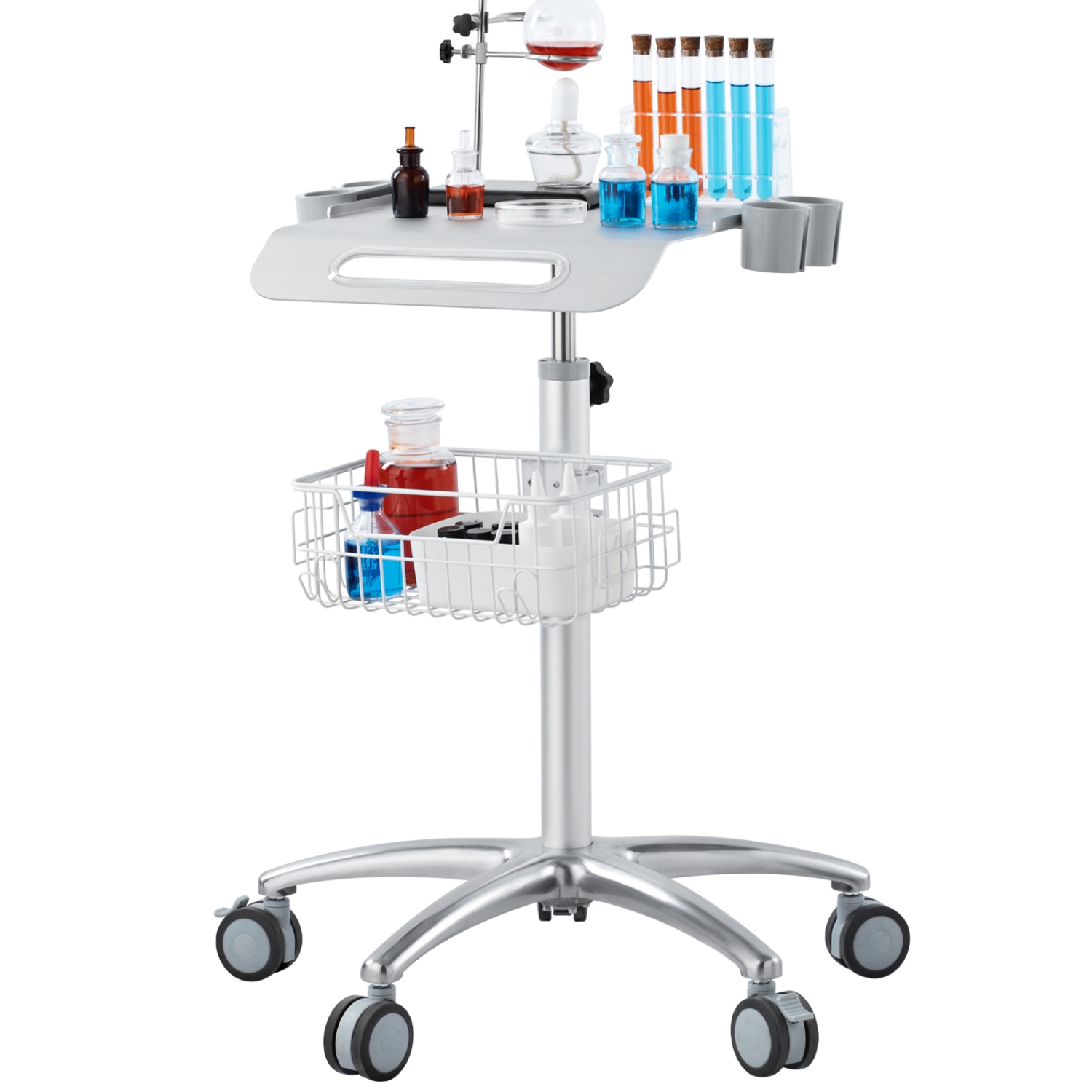 VEVOR 26.77"-42.91" Medical Cart, Salon Cart with Wheels, Mobile Trolley Cart , Metal Salon Stations for Hair Stylist, Rolling Desktop Lab Cart for