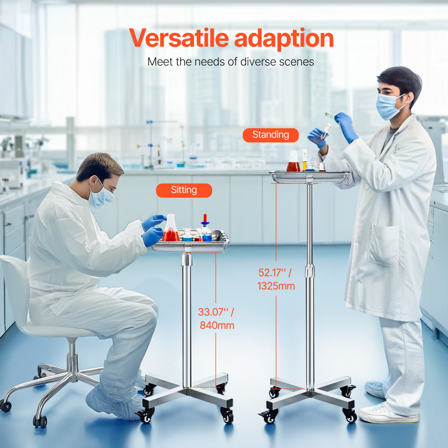 Support Mayo VEVOR de 25,2" à 39,8", plateau Mayo en acier inoxydable, capacité de charge jusqu'à 35&nbsp;lb, plateau médical sur roulettes avec