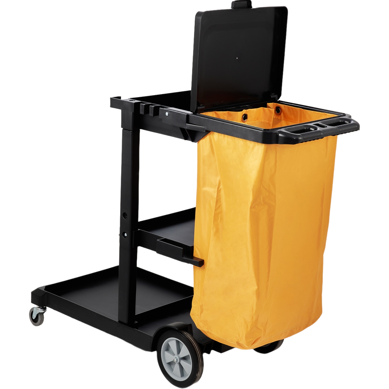 VEVOR 47" x 20" x 38.6" Cleaning Cart, 3-Shelf Commerical Janitorial Cart, 200 lbs Capacity Plastic Housekeeping Cart, with 25 Gallon PVC Bag and