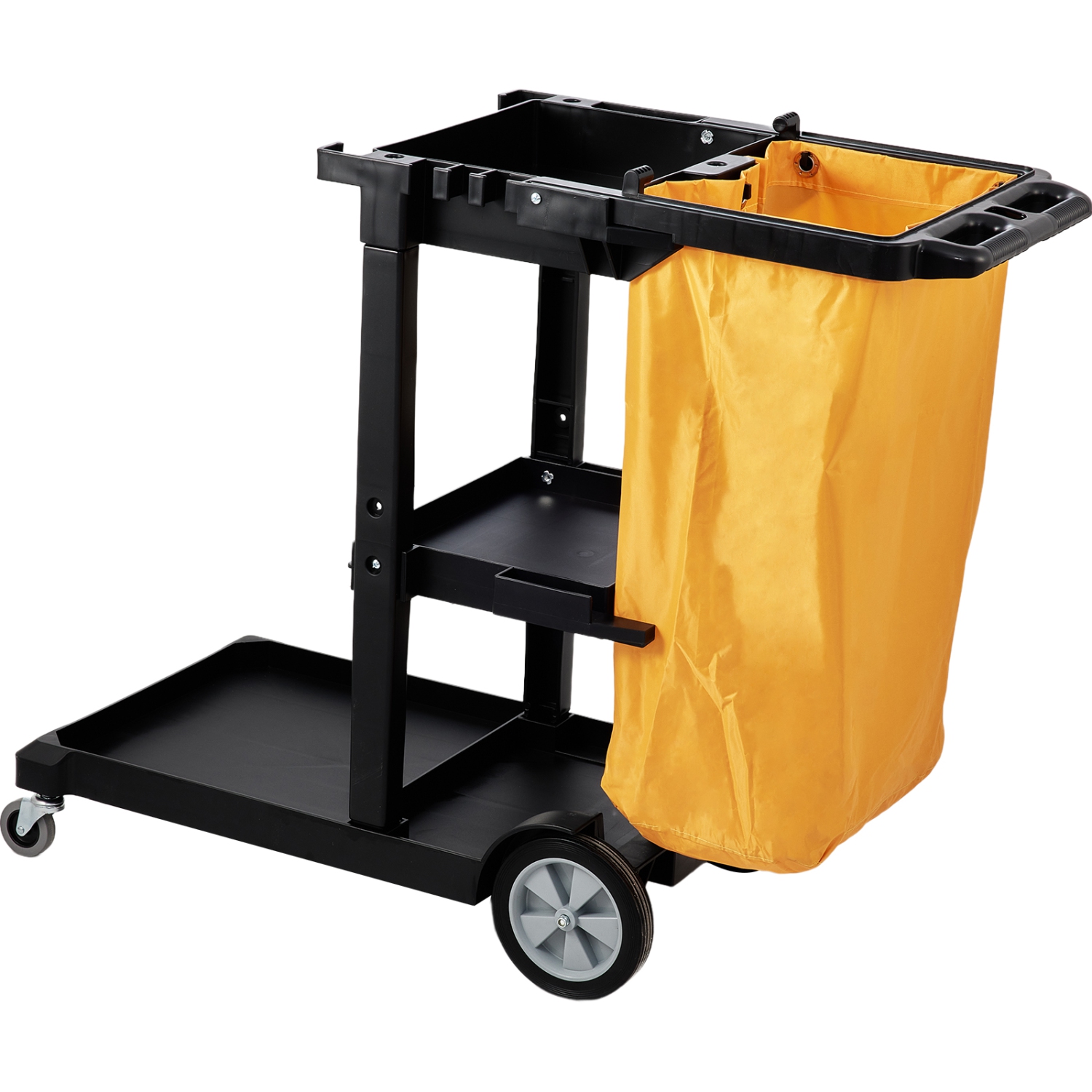 Chariot de nettoyage VEVOR de 47 x 20 x 38,6&nbsp;po, chariot d'entretien commercial à 3 tablettes, chariot d'entretien ménager en plastique de