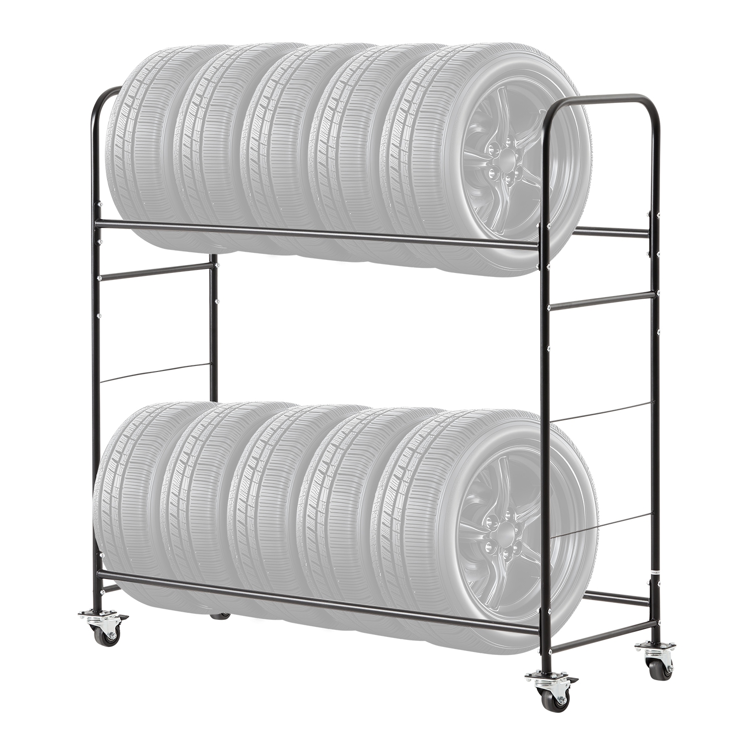 VEVOR 2-Shelf Rolling Tire Storage Rack, Tire Holder and Transport Trailer, Heavy-Duty Steel Cart with Wheel, Adjustable Height & Protective Cover,