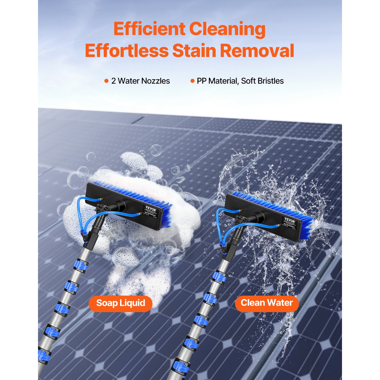 VEVOR 36 FT Water Fed Pole Kit, Solar Panel Cleaning Pole with Extendable Handle, 180° Rotatable Brush Head & 65.6FT Hose, Window Cleaner Tool for