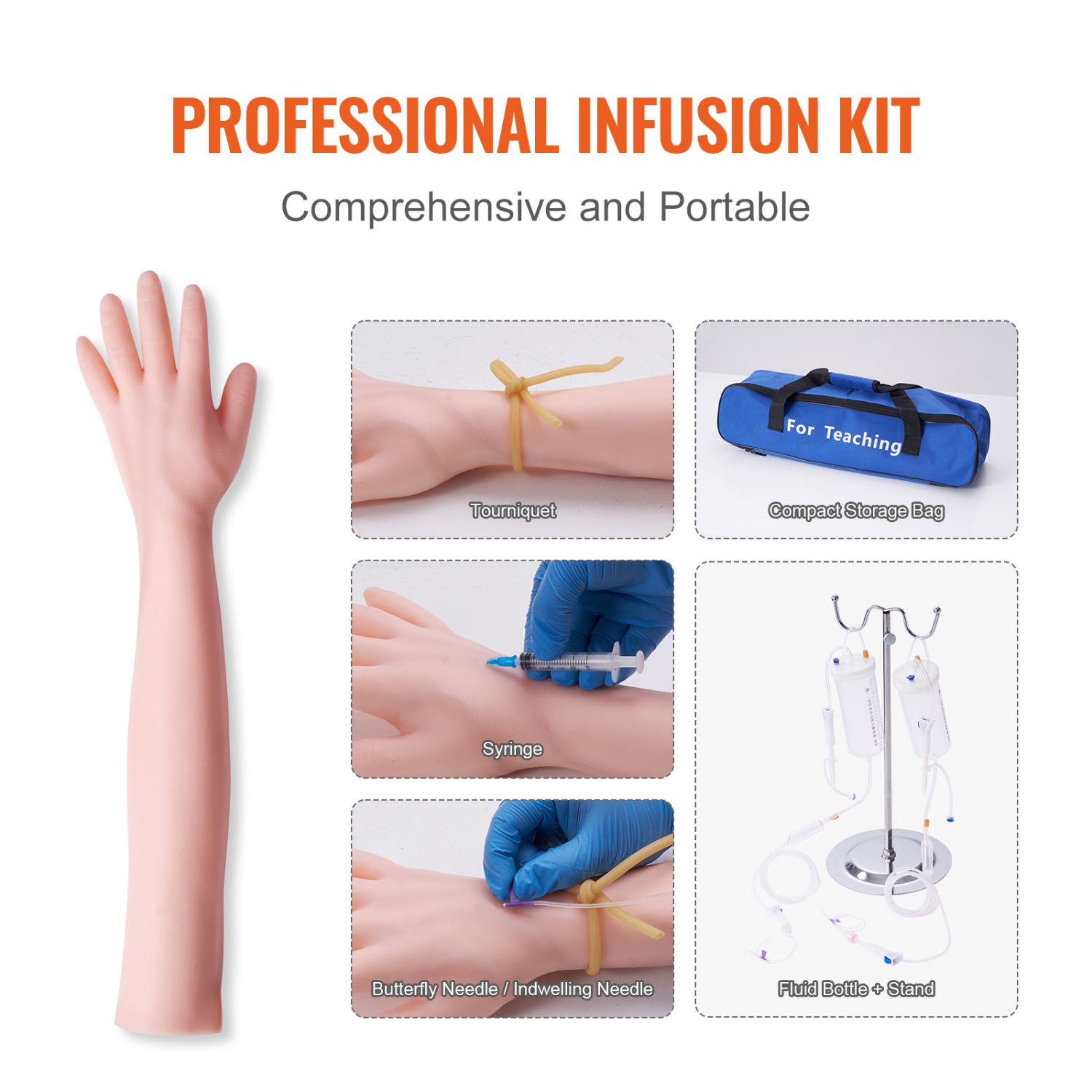 VEVOR Phlebotomy Practice Kit, IV Venipuncture Intravenous Training Kit, High Simulation IV Practice Arm Kit with Carrying Bag, Practice and Perfect