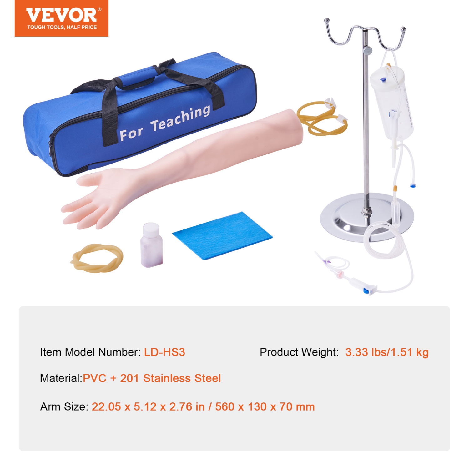 VEVOR Phlebotomy Practice Kit, IV Venipuncture Intravenous Training Kit, High Simulation IV Practice Arm Kit with Carrying Bag, Practice and Perfect