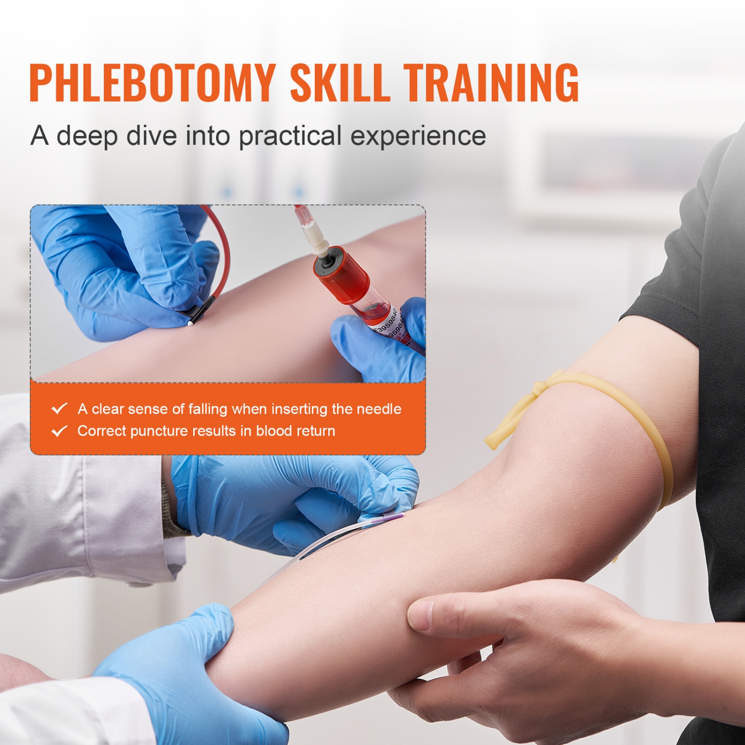 VEVOR Phlebotomy Practice Kit, IV Venipuncture Intravenous Training Kit, High Simulation IV Practice Arm Kit with Carrying Bag, Practice and Perfect