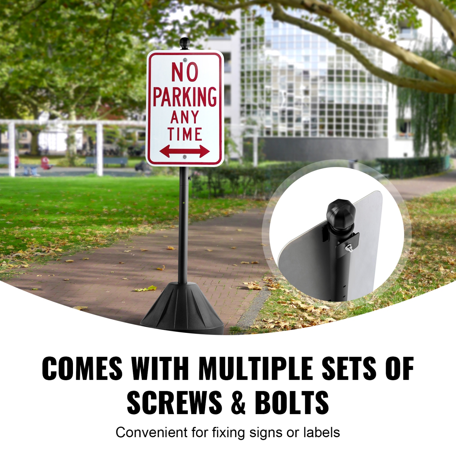 VEVOR 5 ft Portable Sign Post, Cast Iron Sign Post Holder with Hard Plastic Base & Wheels, Movable Parking Sign Stand for No Parking Street Signs,